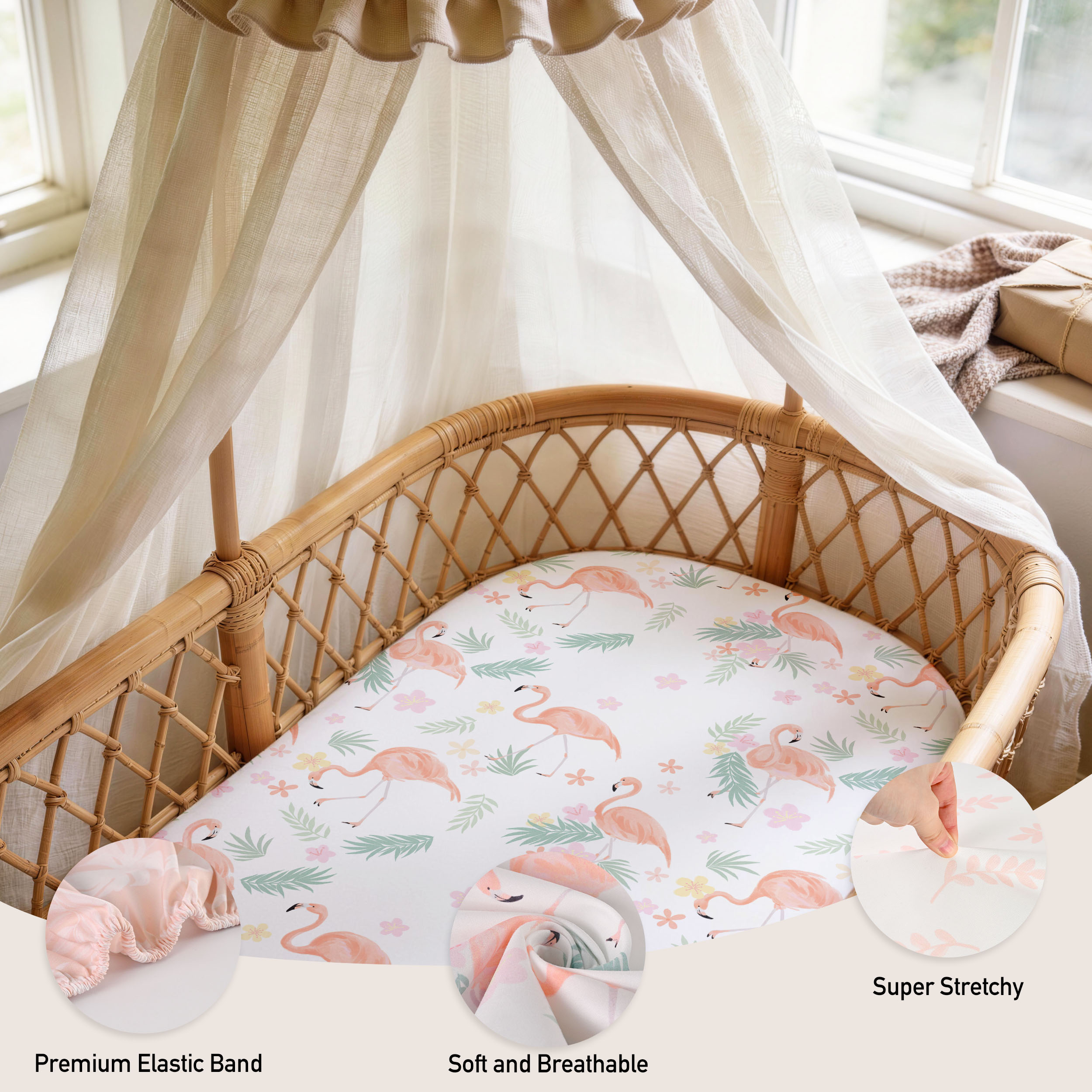 Flamingo Garden | Soft Microfiber Fitted Change Pad Cover & Bassinet Sheets 4 Pack | 16''*32''
