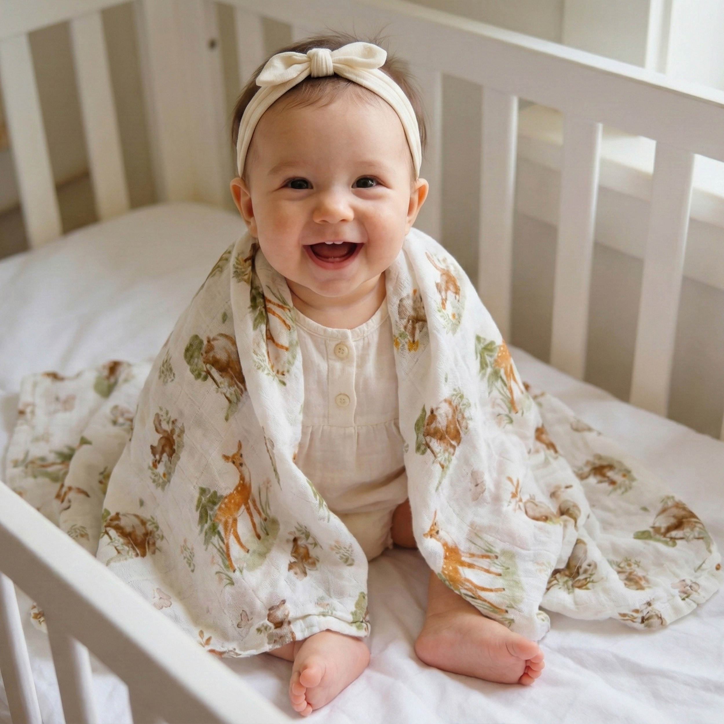 Muslin Swaddle Blankets 6-Pack | 27x27" | Deer & Soft Light