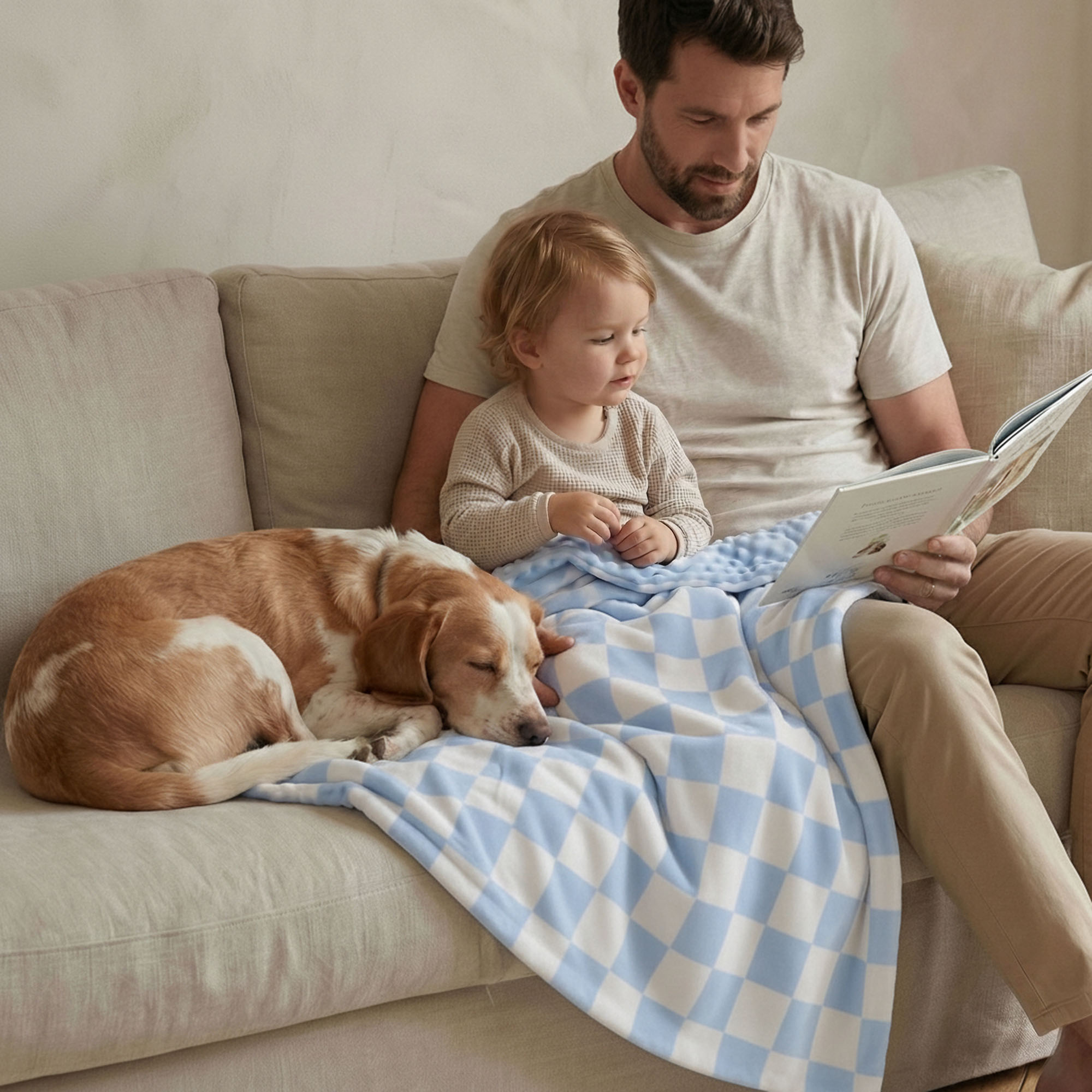 Sky Blue Checker | Fleece Plush Dot Blanket | 30''*40''