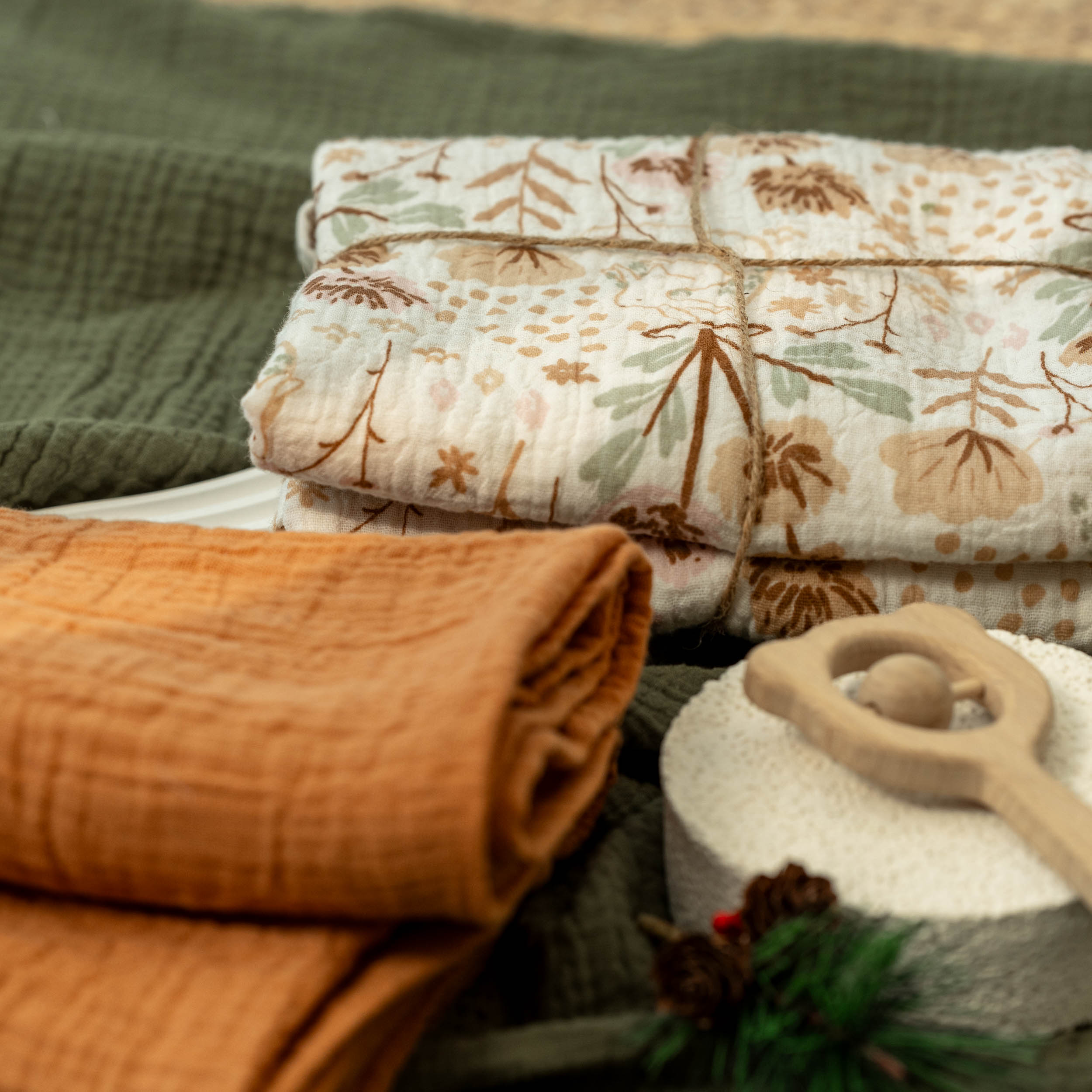 Muslin Swaddle Blankets 2-Pack | 38"x40" | Whisper of Autumn Fields