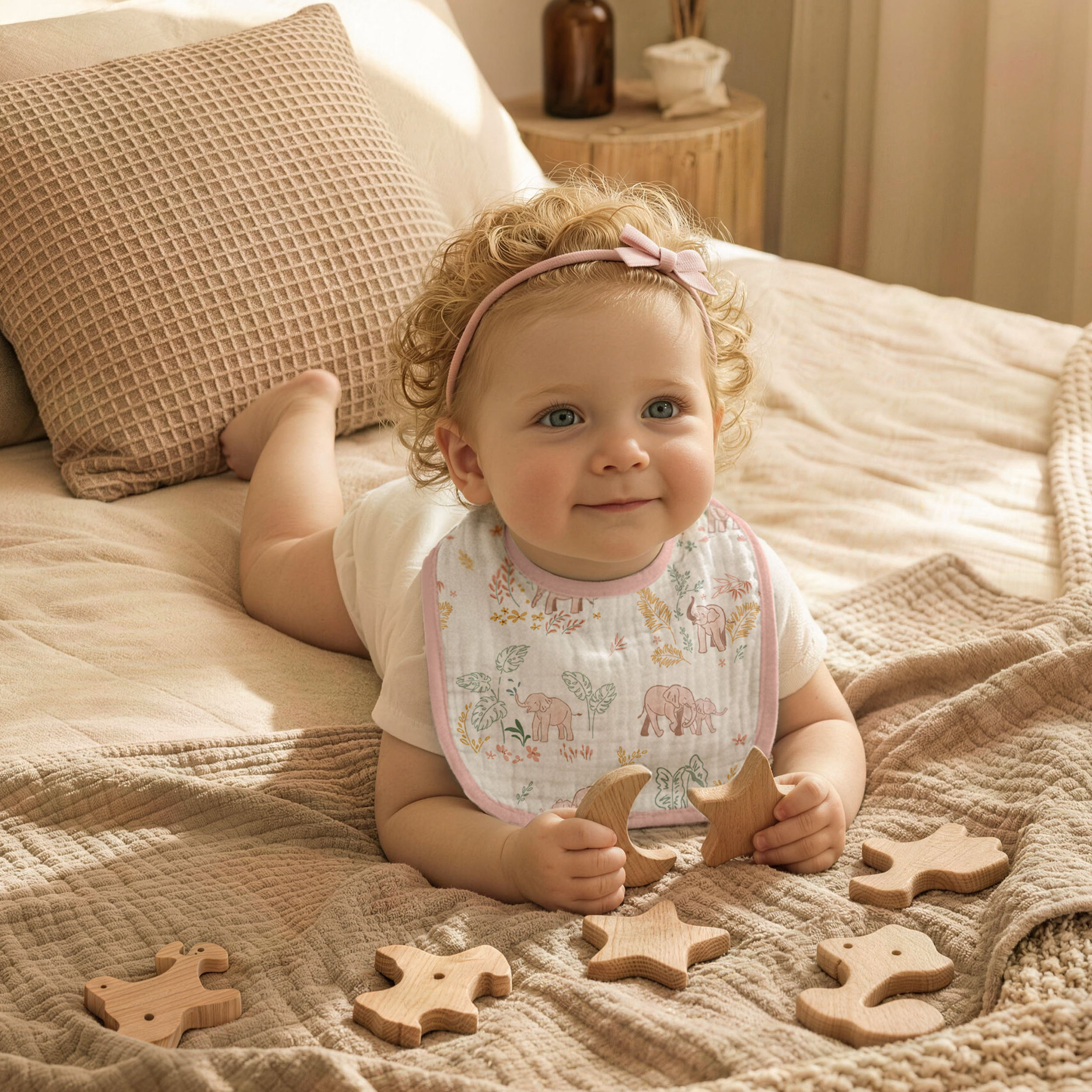 Line-Talk Elephant | baby muslin bibs 8 pack | 0-36 months