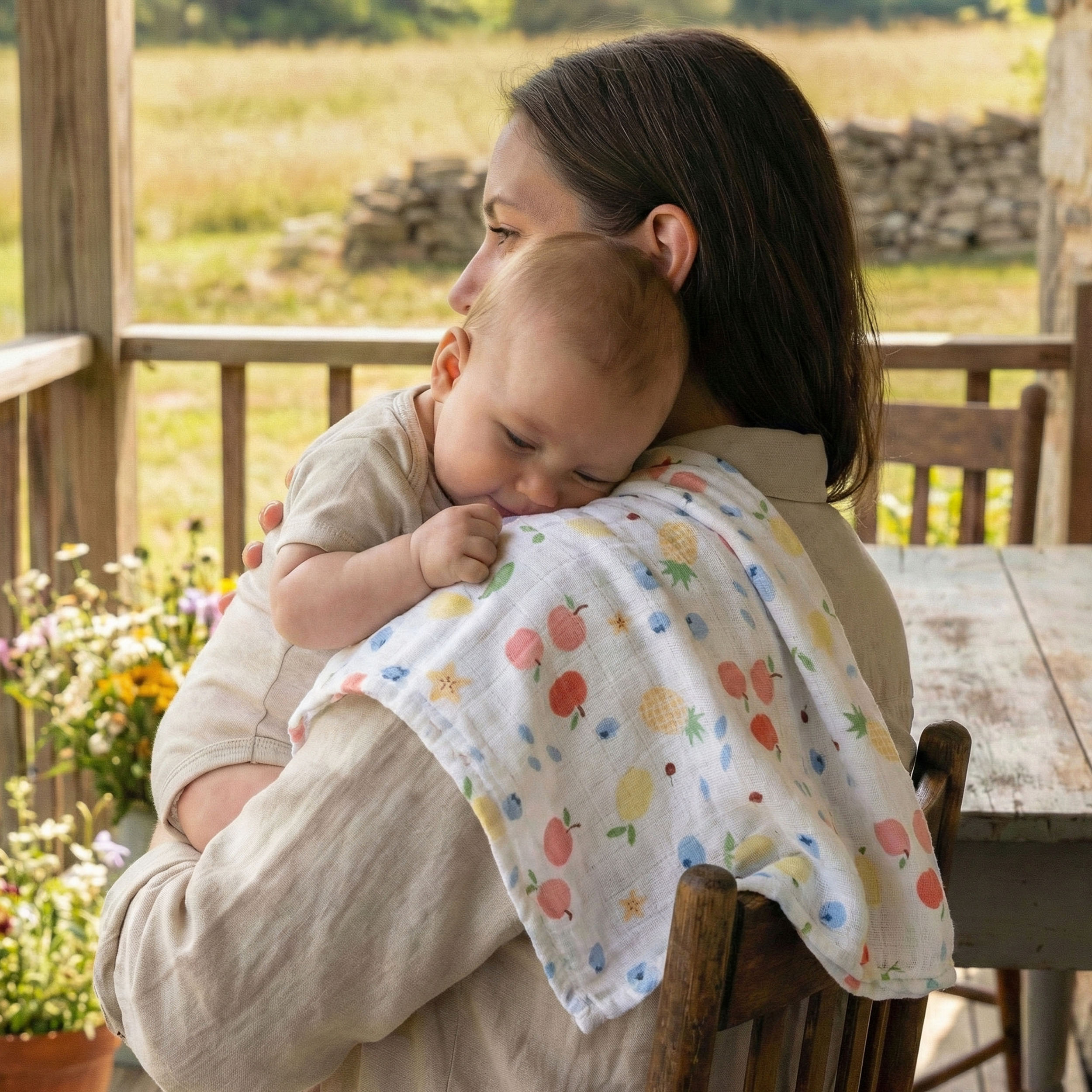 Muslin Swaddle Blankets 6-Pack | 27x27" | Azure Berry Dream