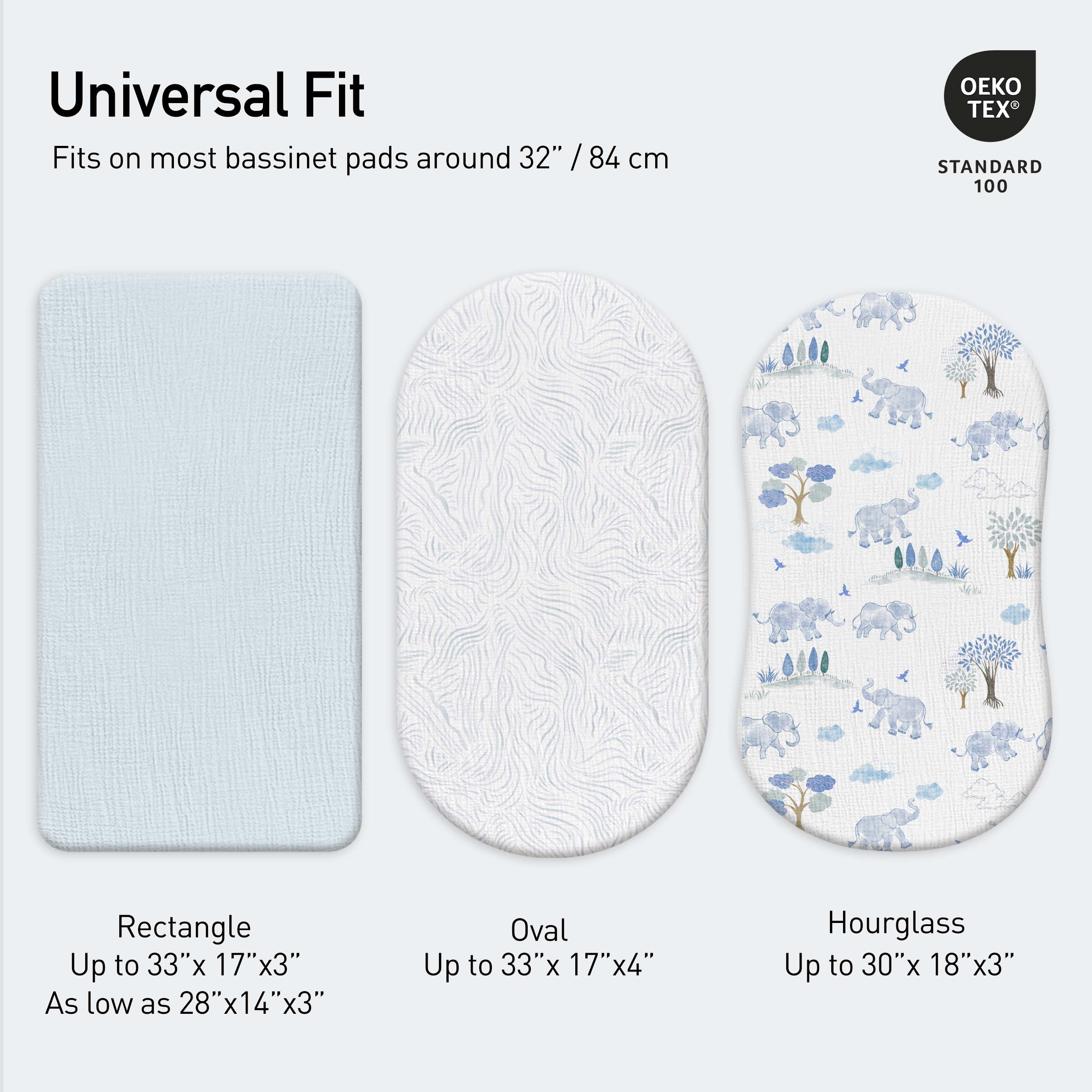 Bounce in the Blue  | Muslin Bassinet Sheets 3-Pack | 33''*17''