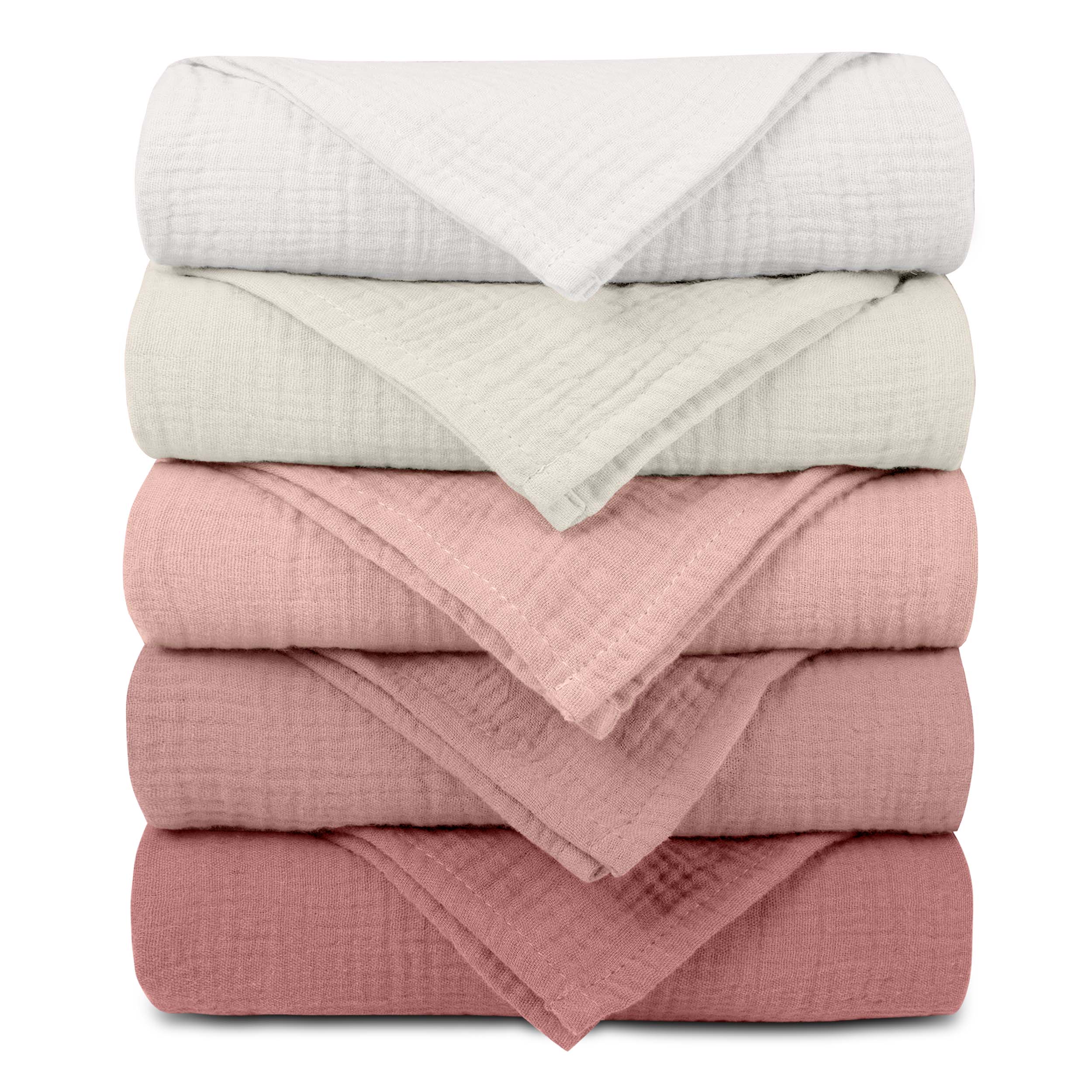Muslin Swaddle Blankets 5-Pack | 23.5"x23.5" | Mellow Pink