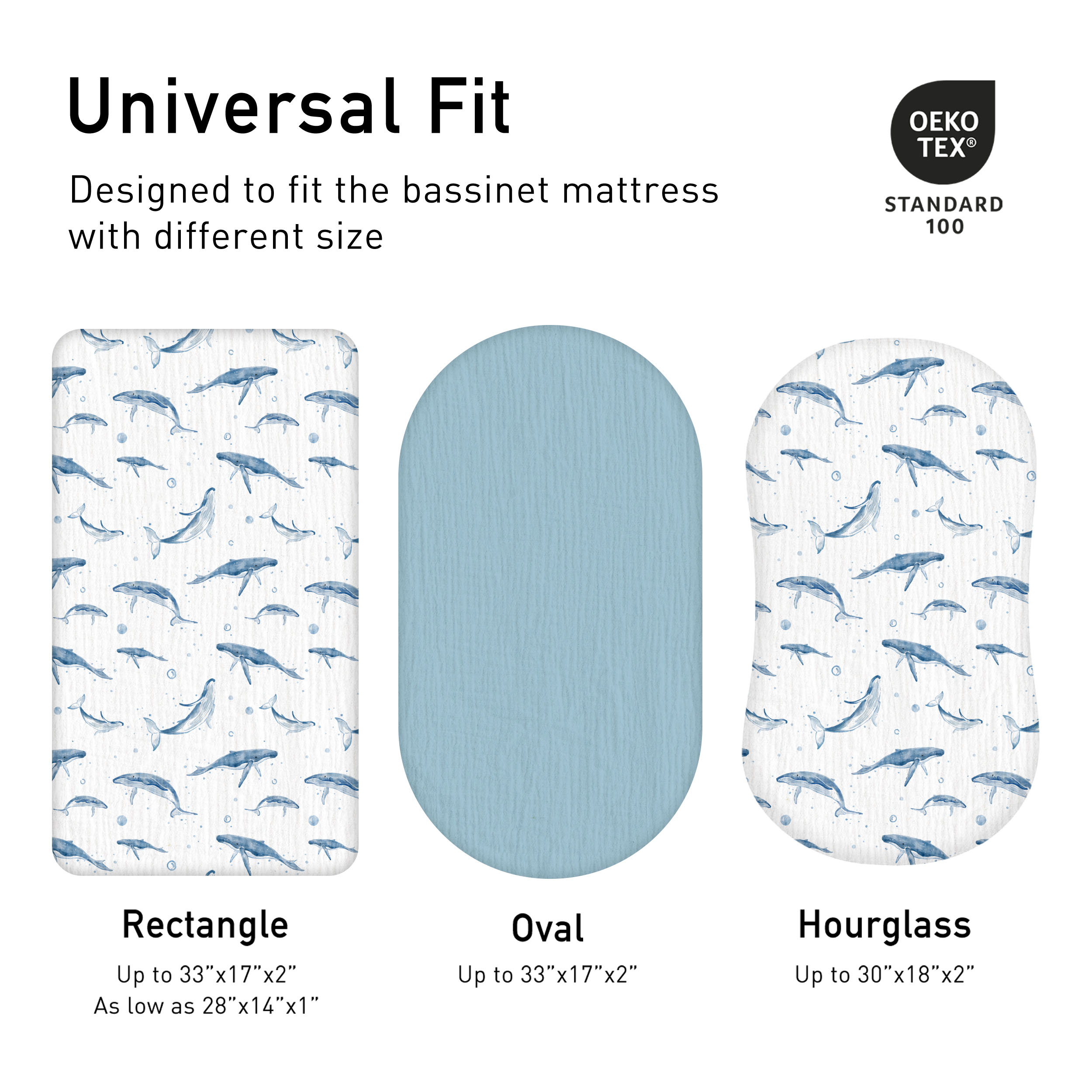 Blue Whale Whisper | Muslin Bassinet Sheets 2-Pack | 33''*17''