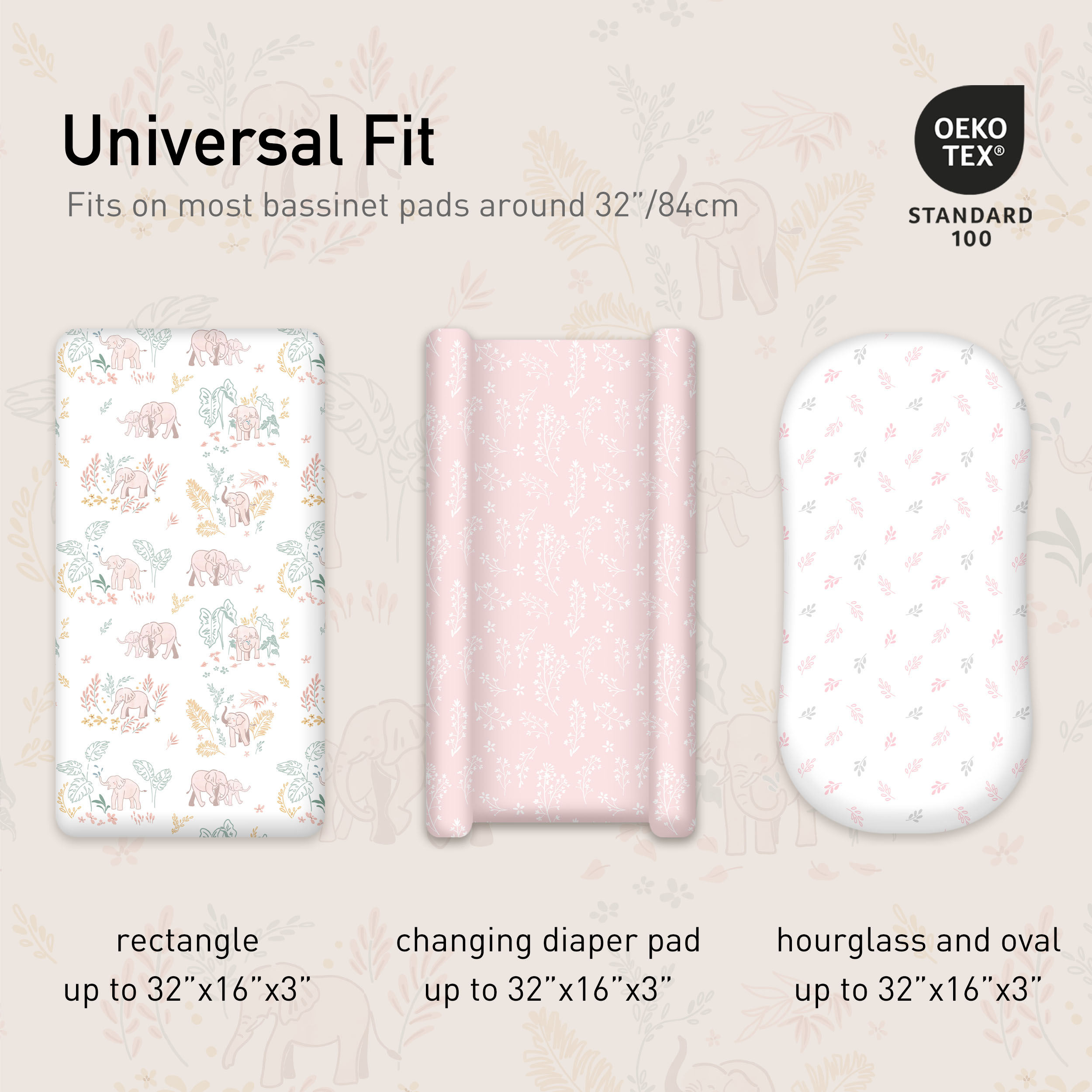 Line-Talk Elephant | Soft Microfiber Fitted Change Pad Cover & Bassinet Sheets 4 Pack | 16''*32''