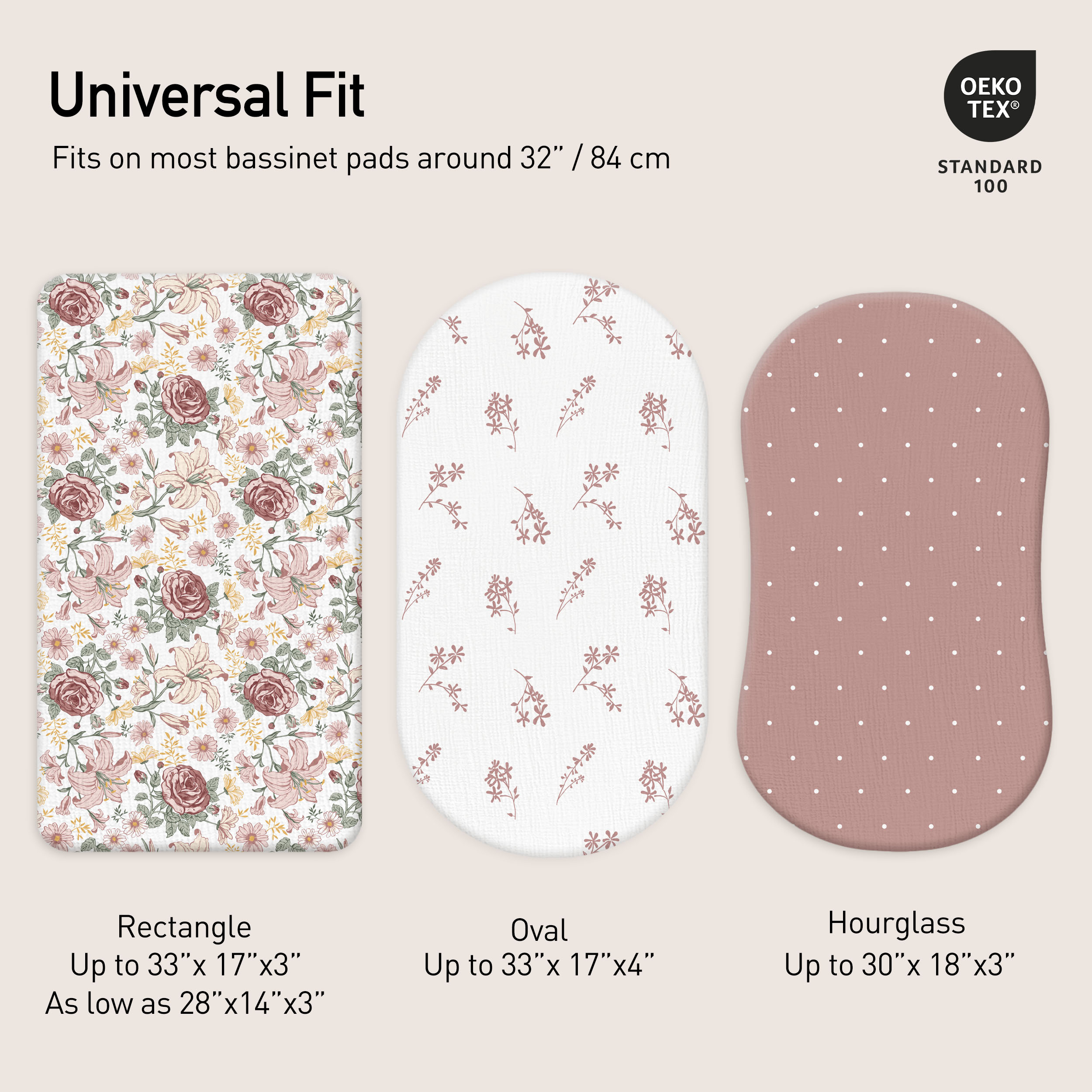 Vintage Petal Serenade | Muslin Bassinet Sheets 3-Pack | 33''*17''