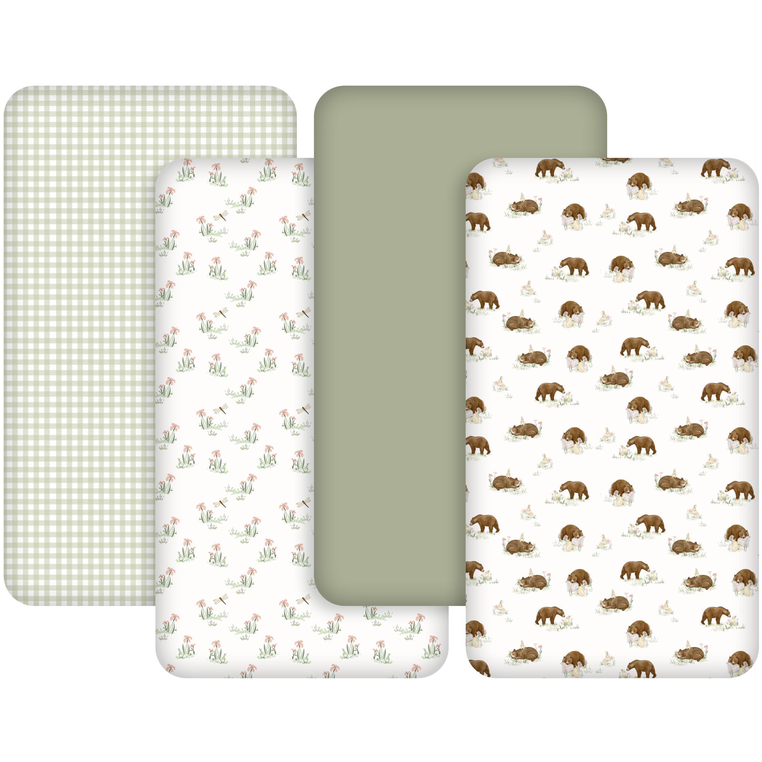 Sage Bear & Plaid | Fitted Sheets 4-Pack