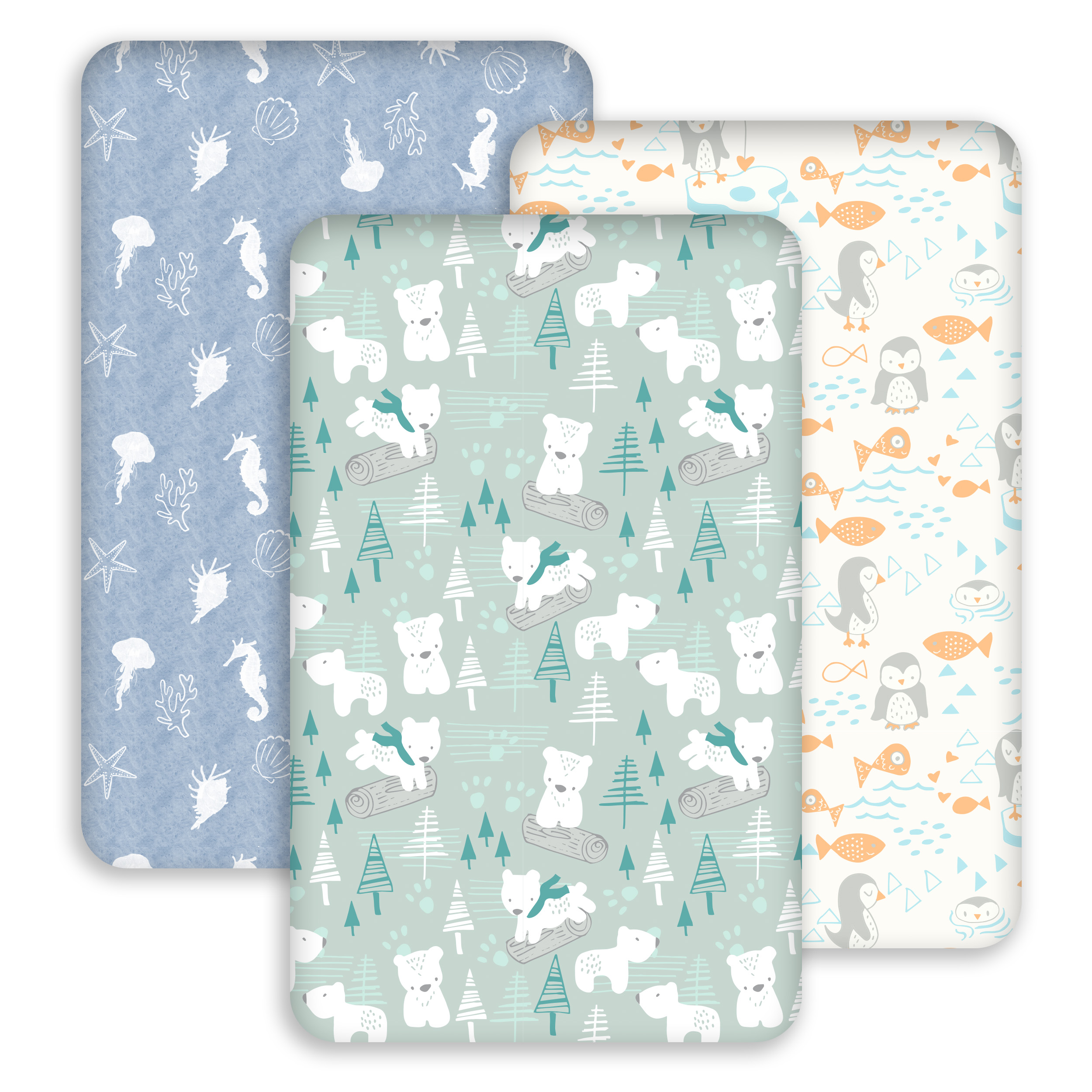 Sage Arctic Friends | Bassinet Sheets 3-Pack | 33*20''
