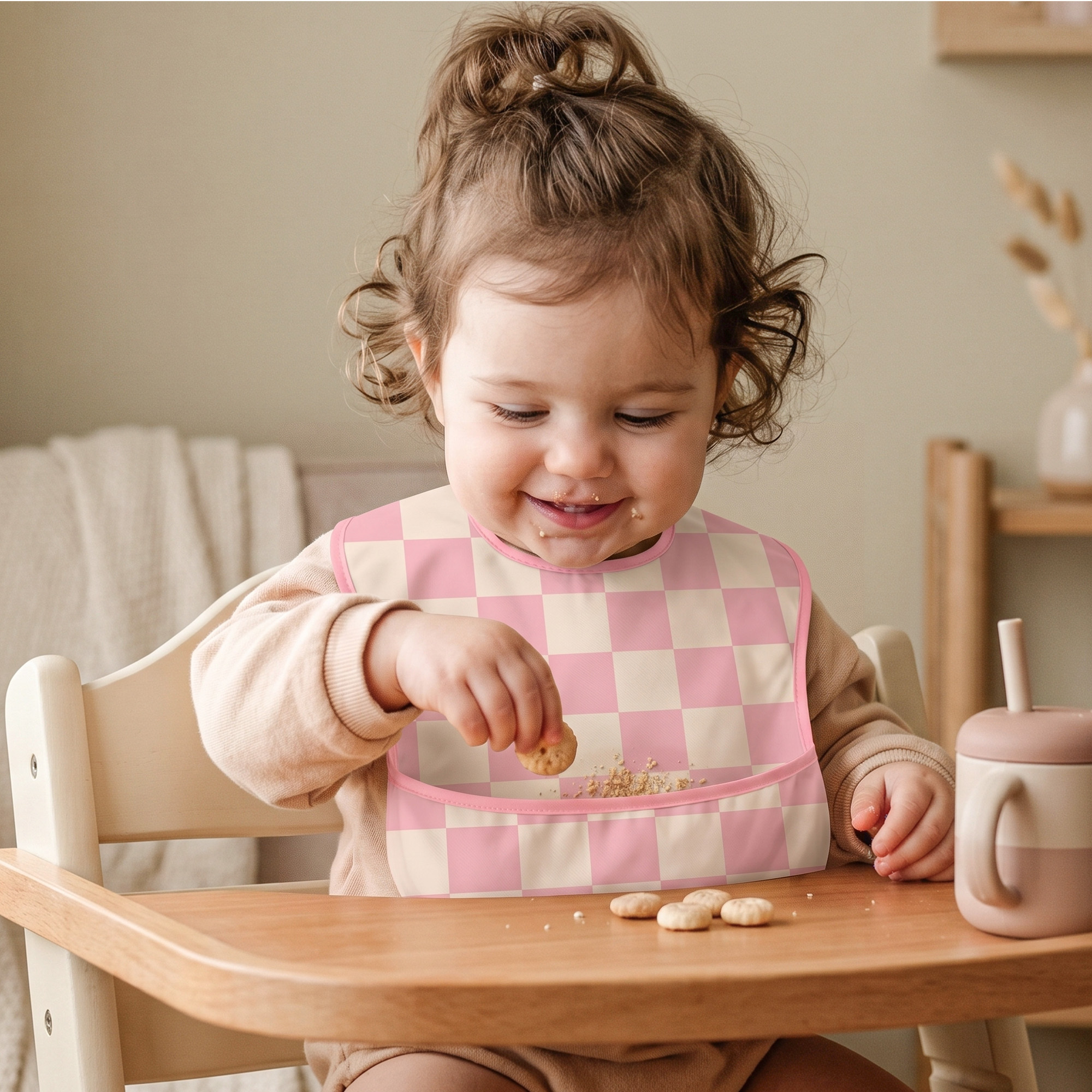 Pink Check & Petal | Gllquen baby Waterproof Bibs 3 Pack | 3-24 Months
