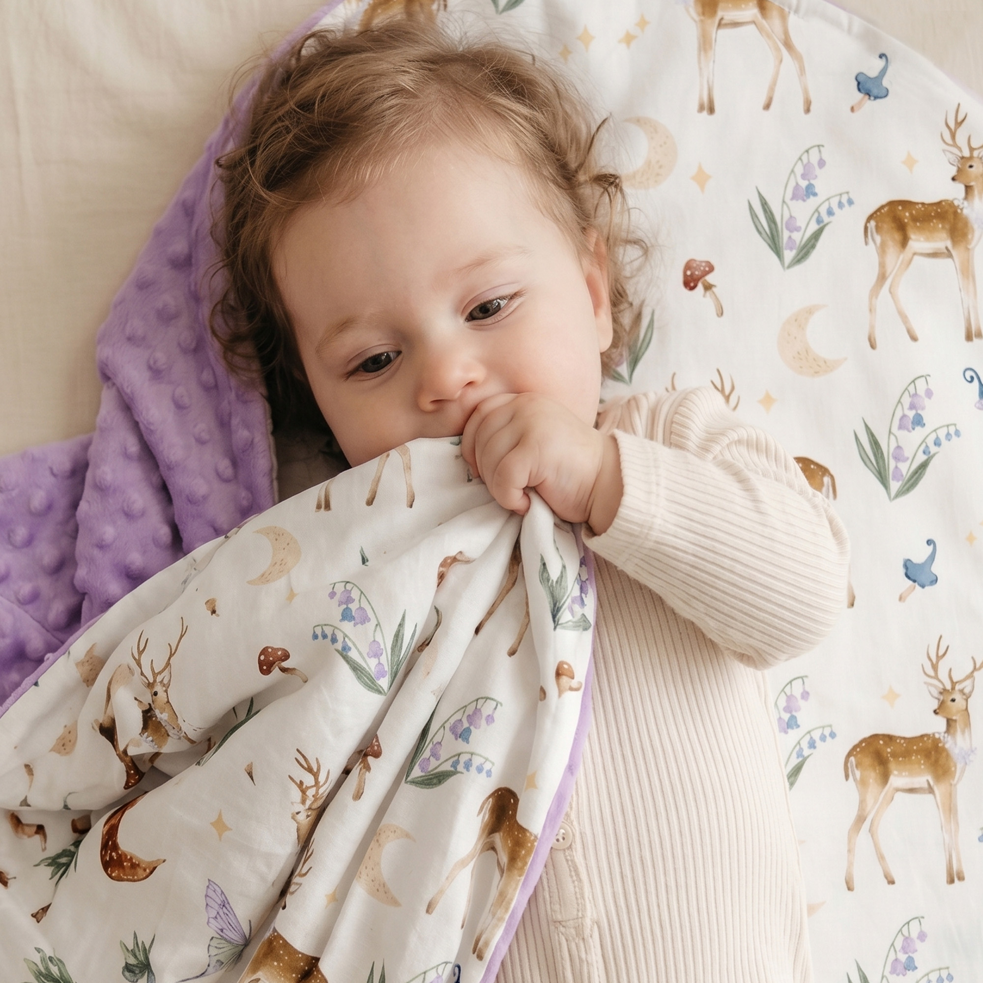 Lavender Deer and Moon | Fleece Plush Dot Blanket | 30''*40''