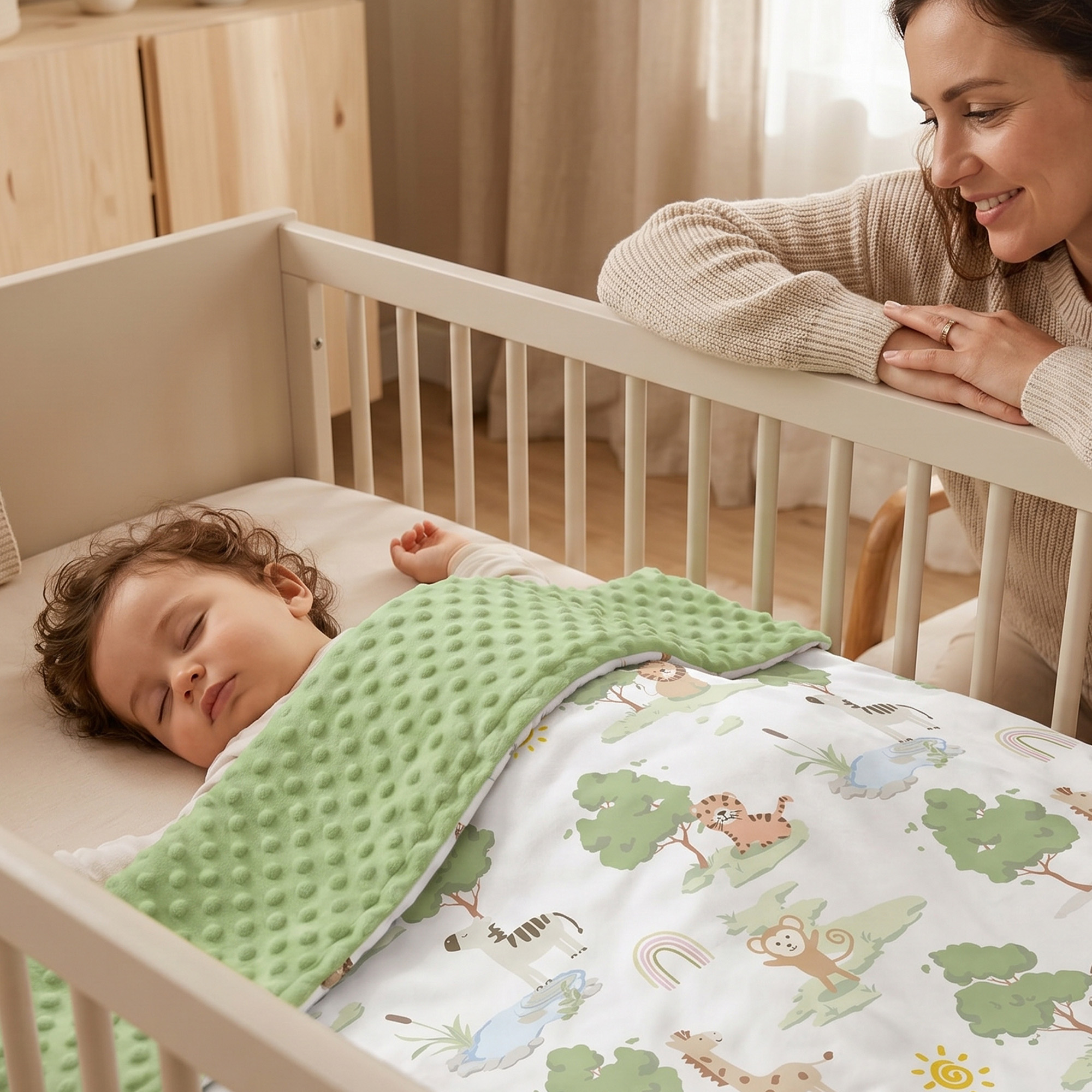 Green Safari Pals | Fleece Plush Dot Blanket | 30''*40''