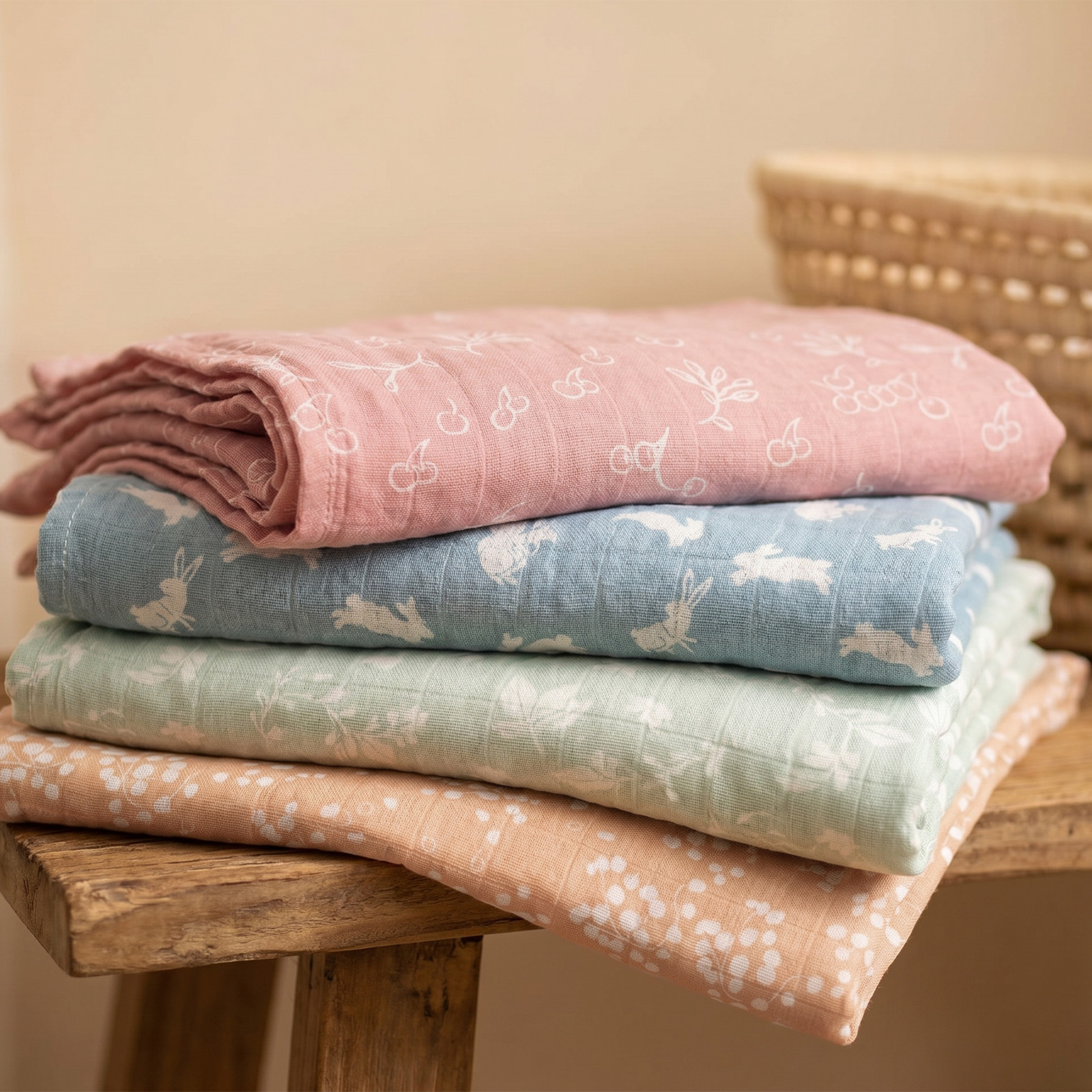 Muslin Swaddle Blankets 4-Pack | 31.5x43.3" | Vintage Bunny Botanicals