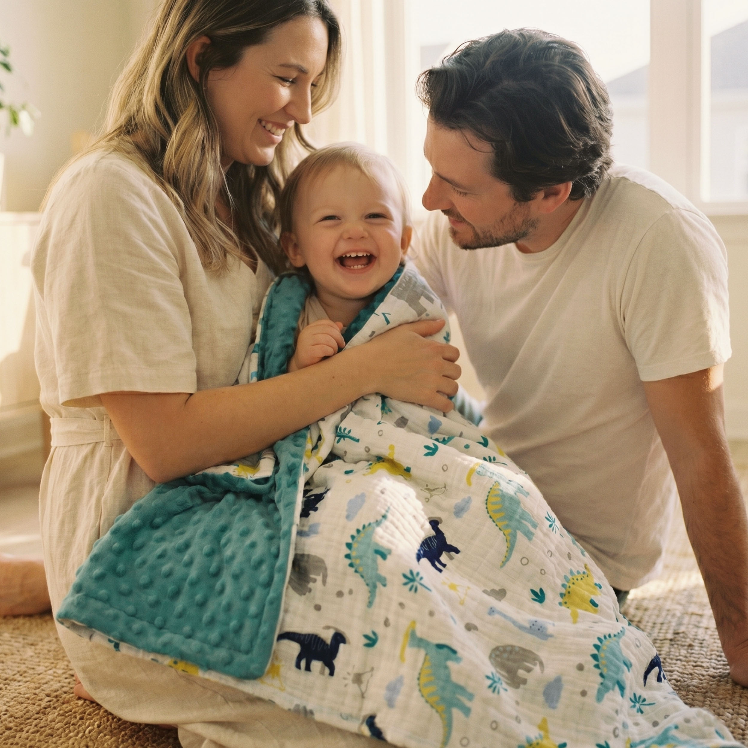 Tropical Dino  Print | Muslin and Fleece Plush Dot Blanket | 30''*40''