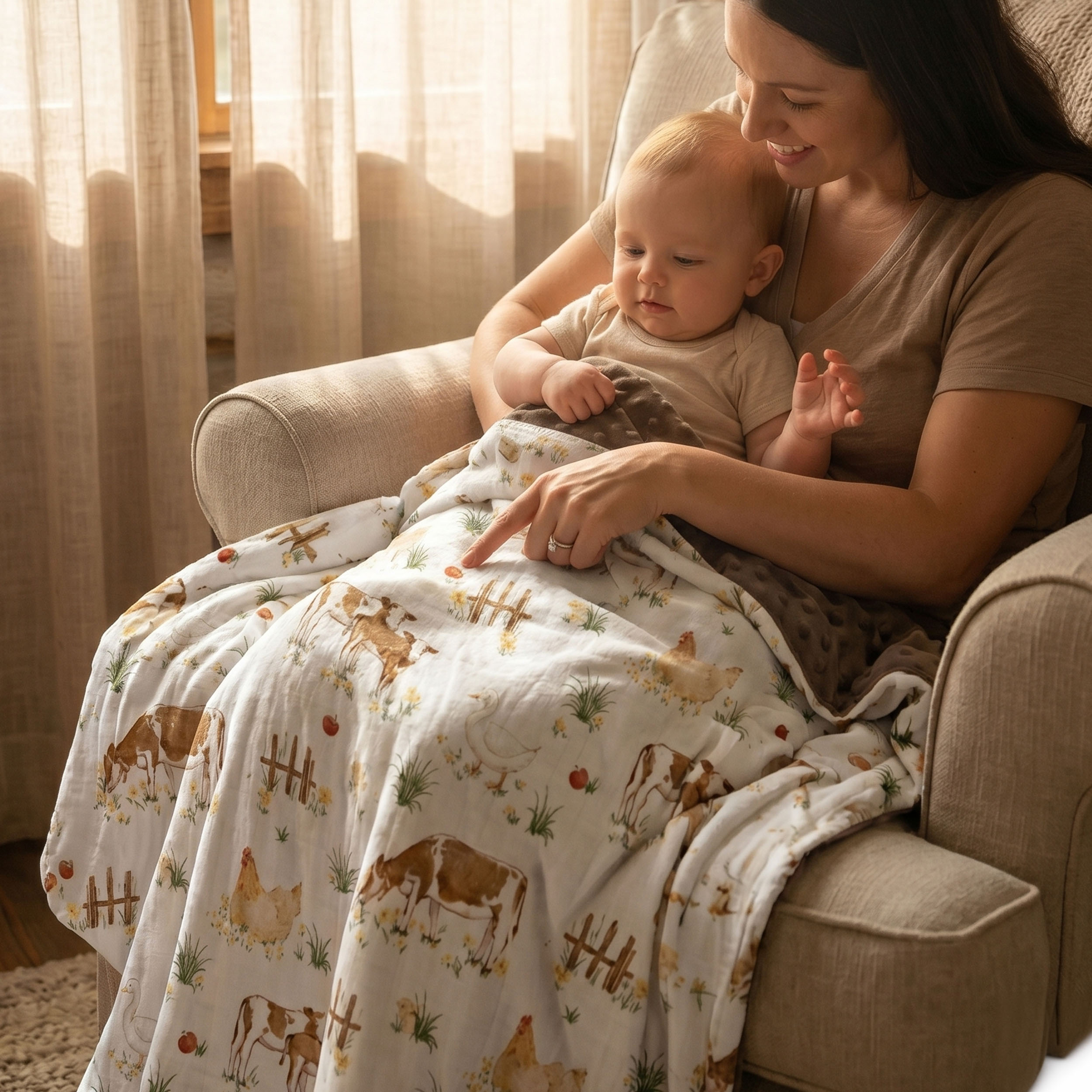 Country Farm | Muslin and Fleece Plush Dot Blanket | 30''*40''