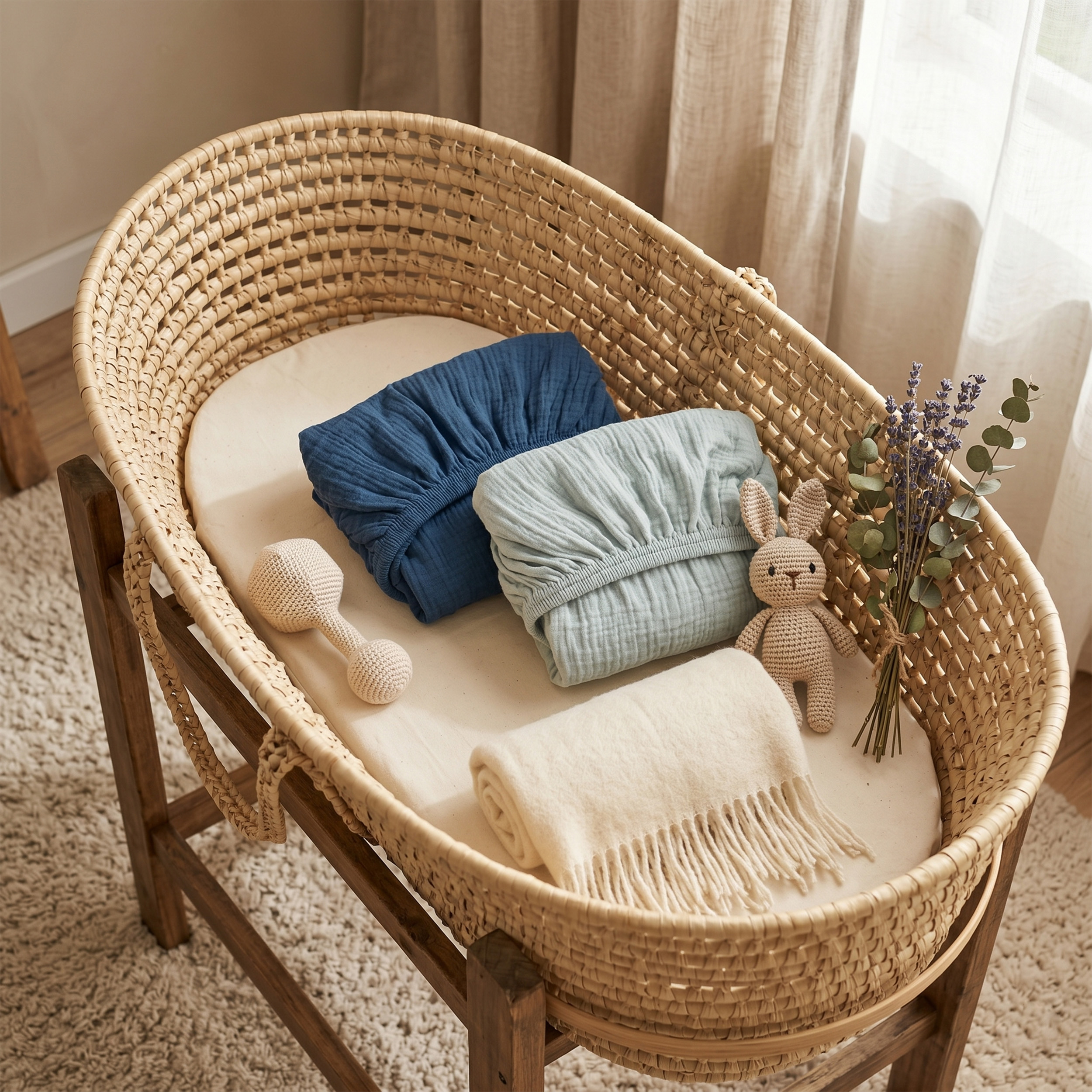 Blue Sea Serenity | Muslin Bassinet Sheet 2-Pack | 33''*20''