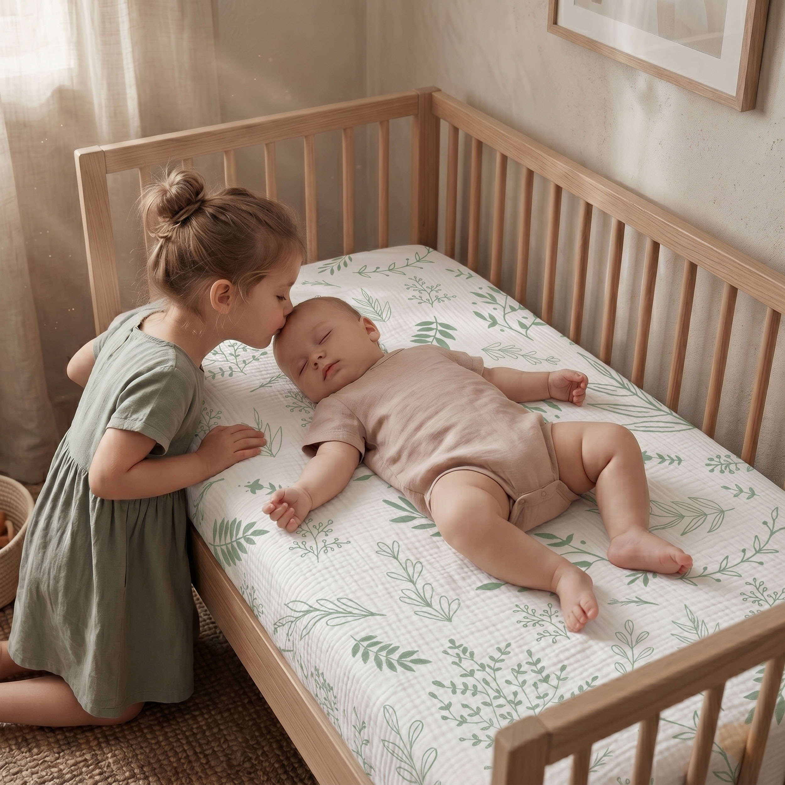 Sage Botanical Garden | Muslin Bassinet Sheet 2-Pack | 33''*20''