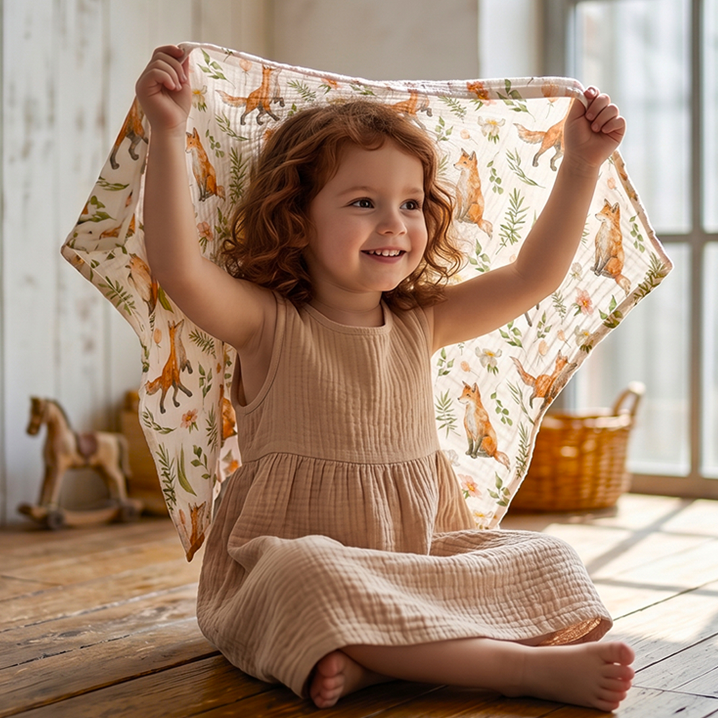Muslin Swaddle Blankets 5-Pack, 23.5"x23.5" - Forest Fox Meadow