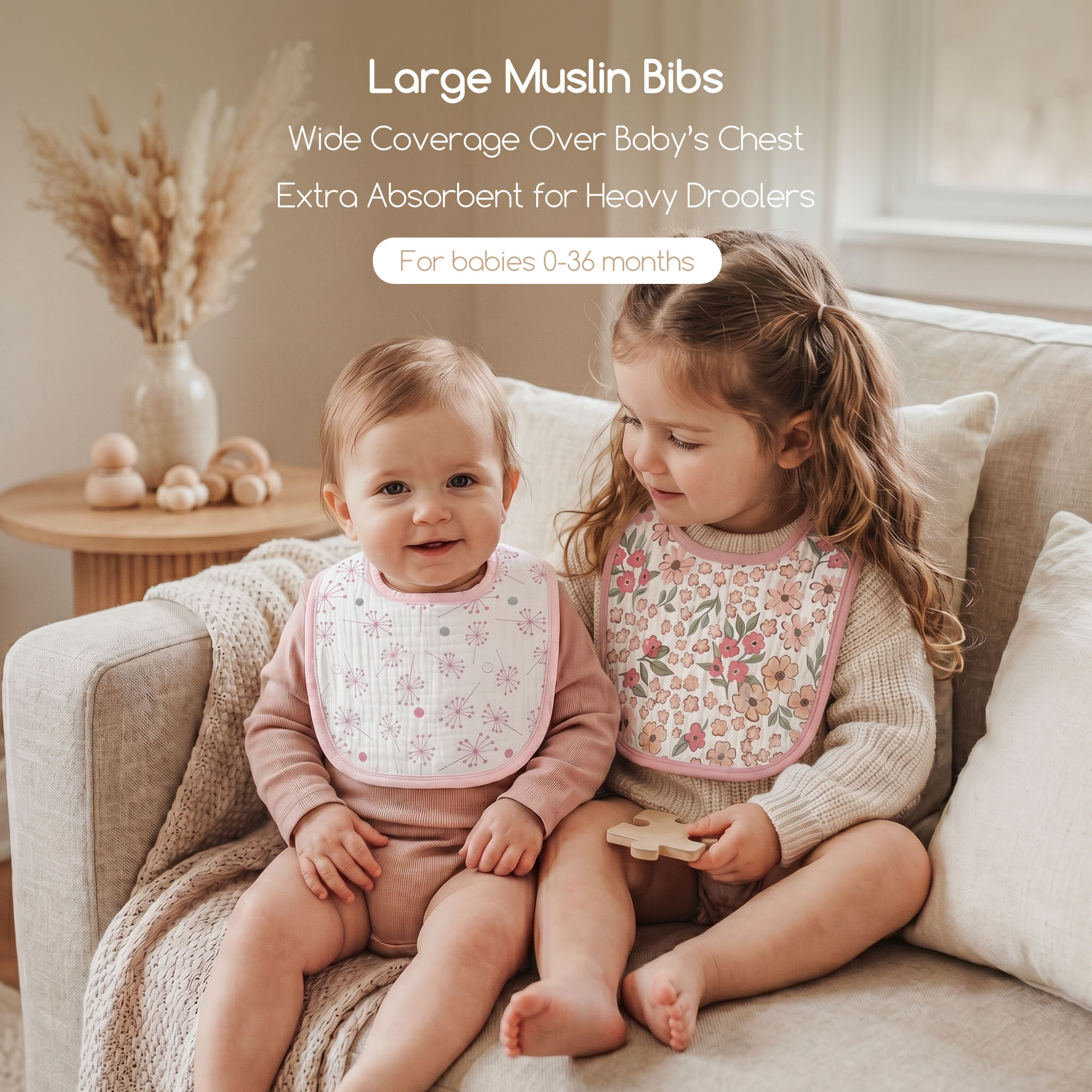 Pink Cherry Blossom | Baby Muslin Bibs 6 Pack | 0-36 Months
