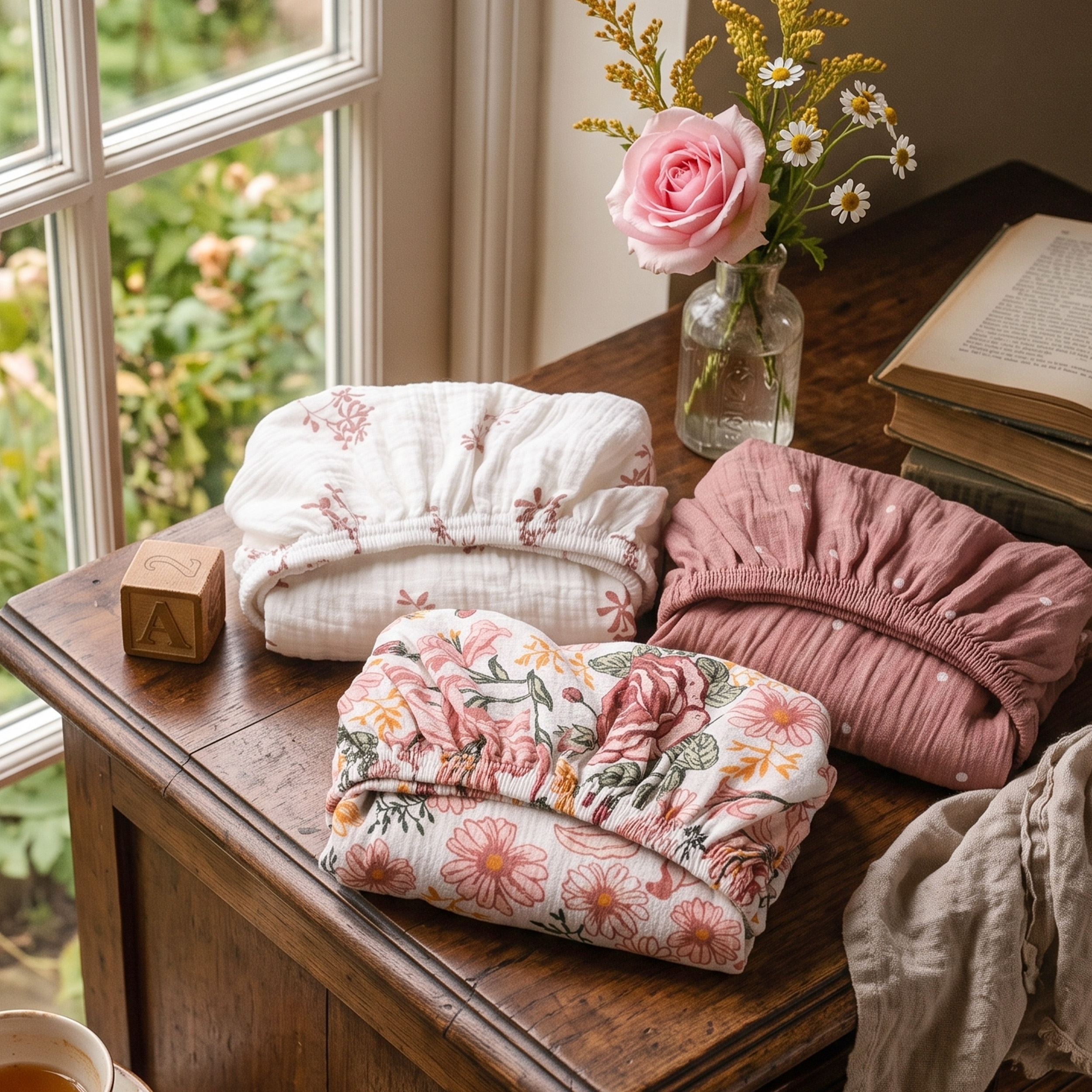 Vintage Rose Serenade | Muslin Bassinet Sheet 3-Pack | 33''*20''