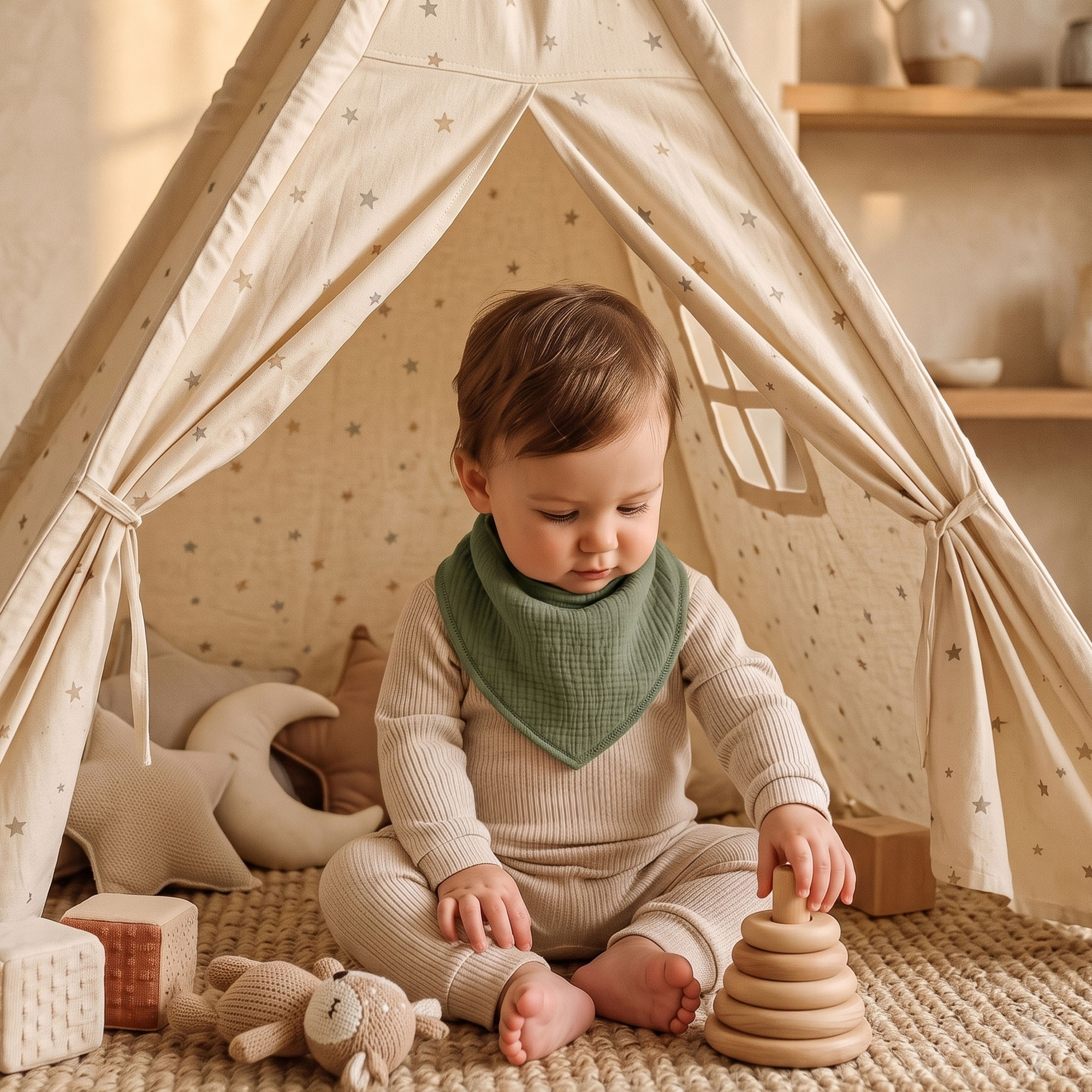 Warm Ember Glow | Soft & Absorbent Muslin Bandana Bibs 10 Pack