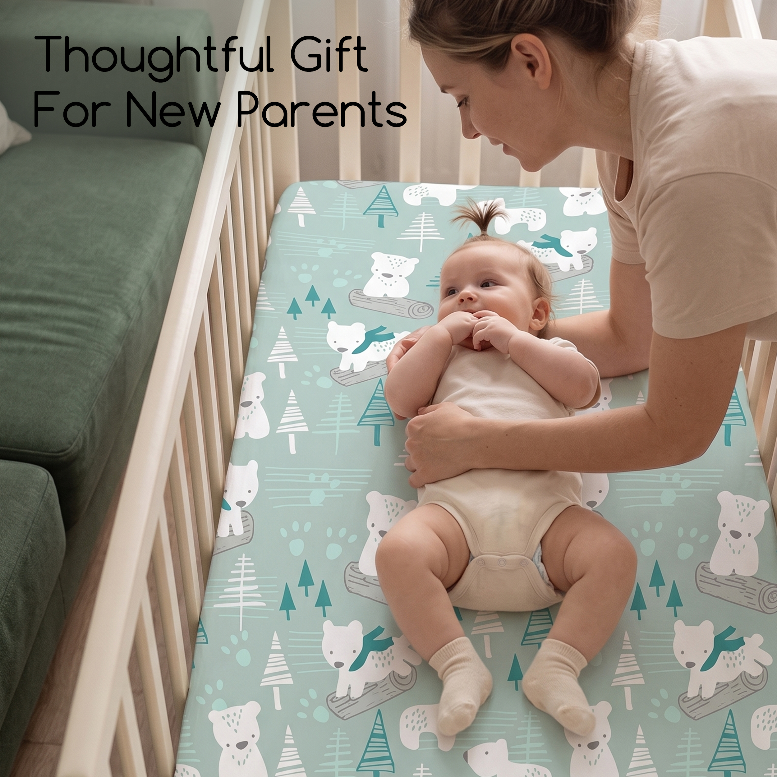 Sage Arctic Friends | Soft Microfiber Baby Crib Sheets 3 Pack