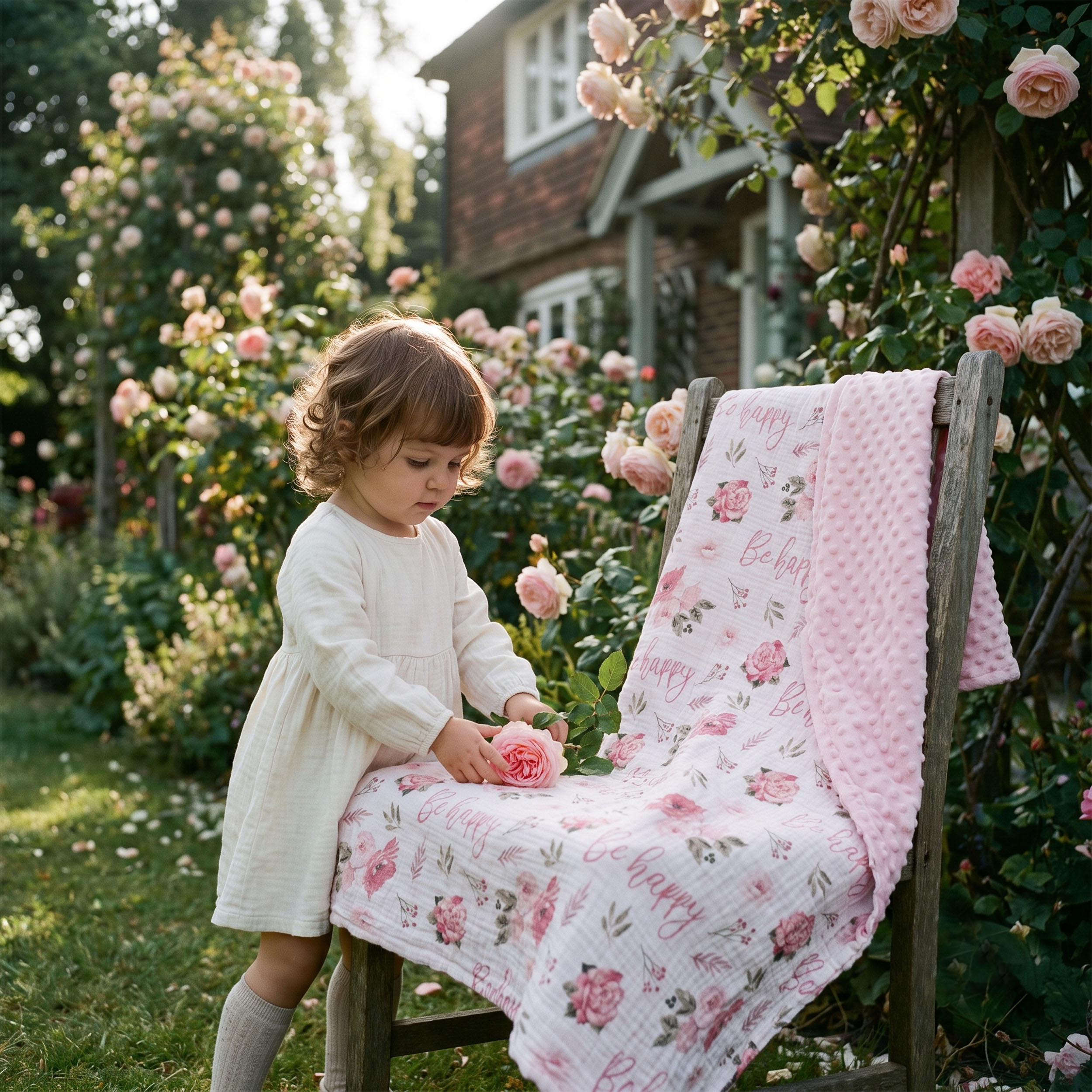 Blush Happy Blooms | Muslin and Fleece Plush Dot Blanket | 30''*40''