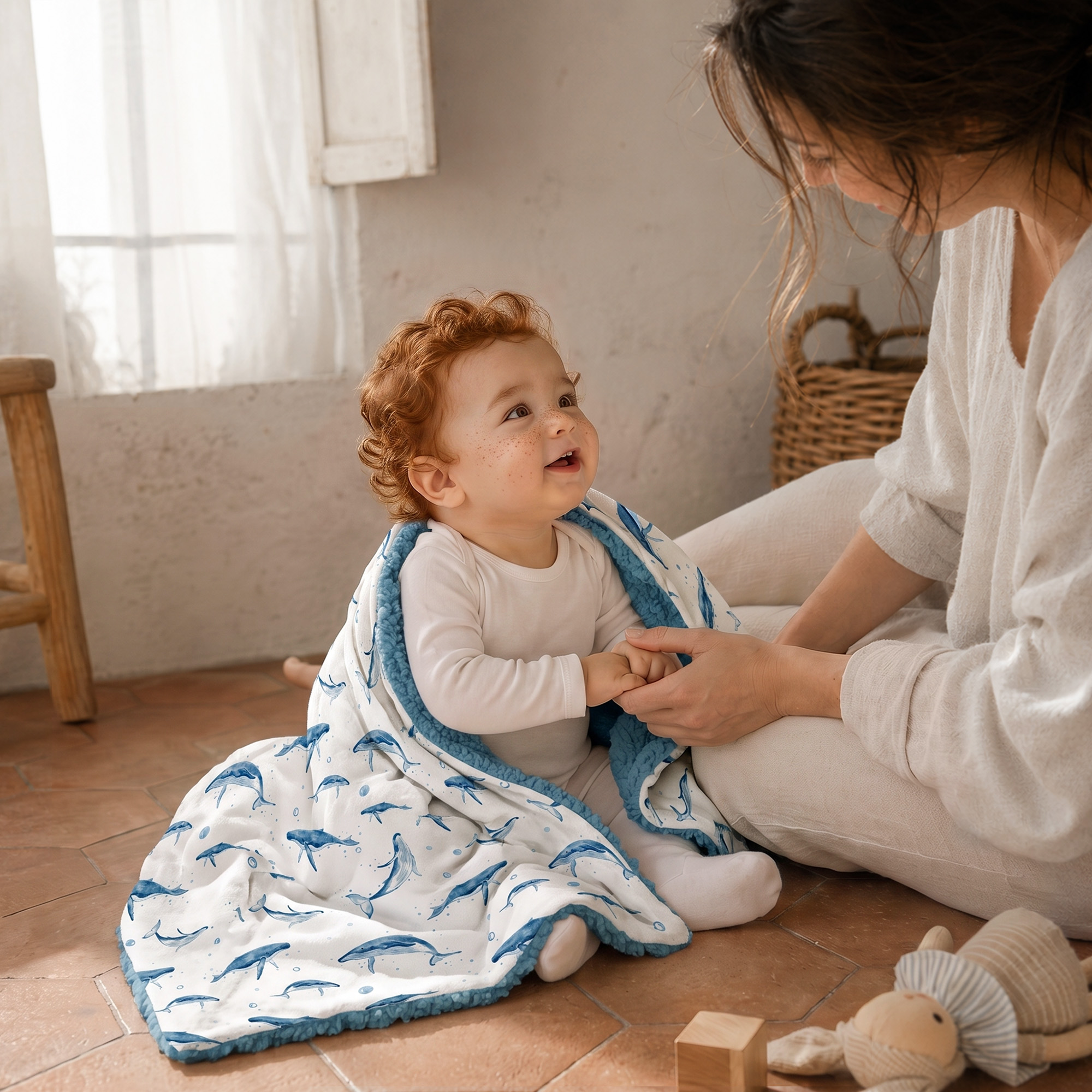 Blue Whale Splash | plush baby blanket | 30''*36''