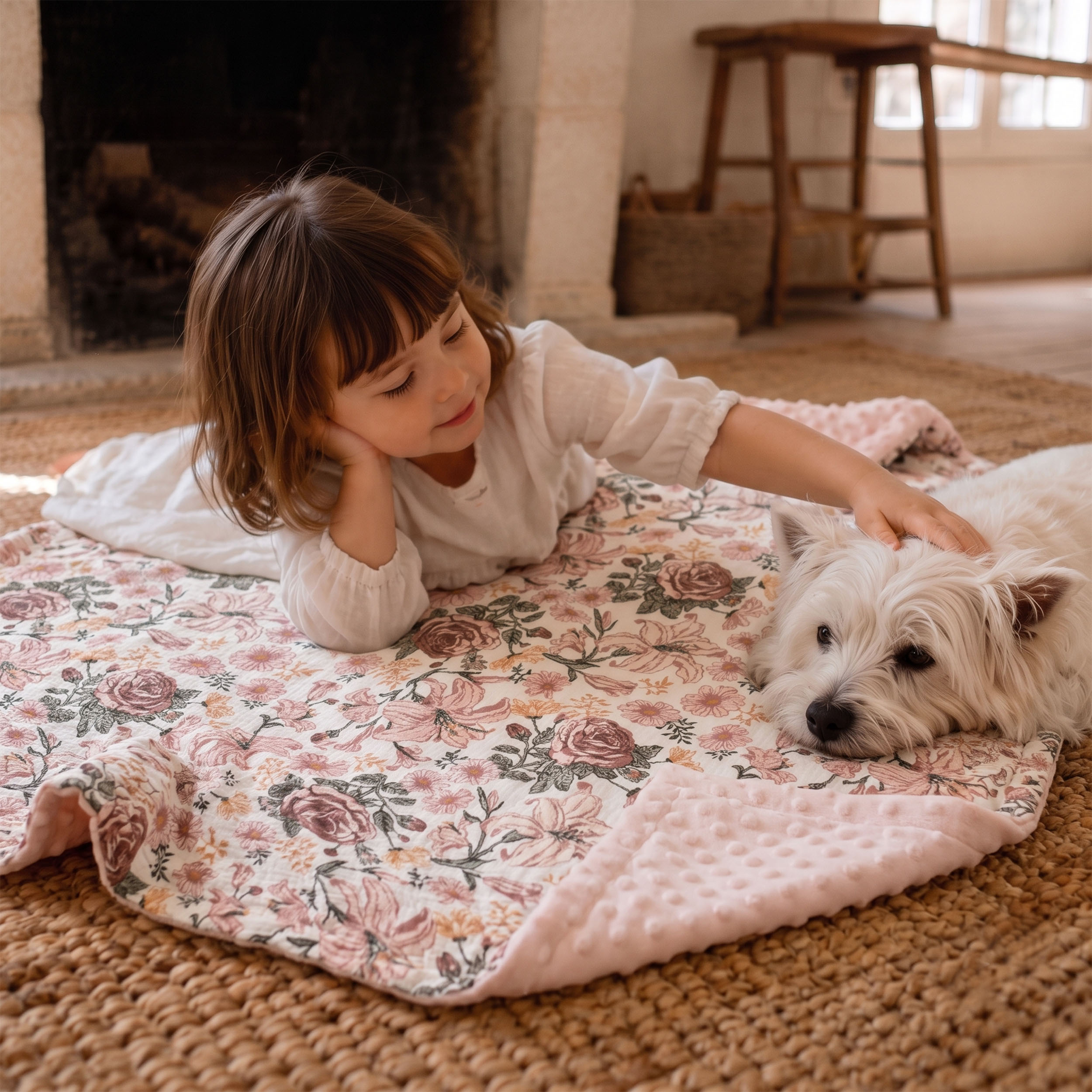 Vintage Rose Serenade | Muslin and Fleece Plush Dot Blanket | 30''*40''