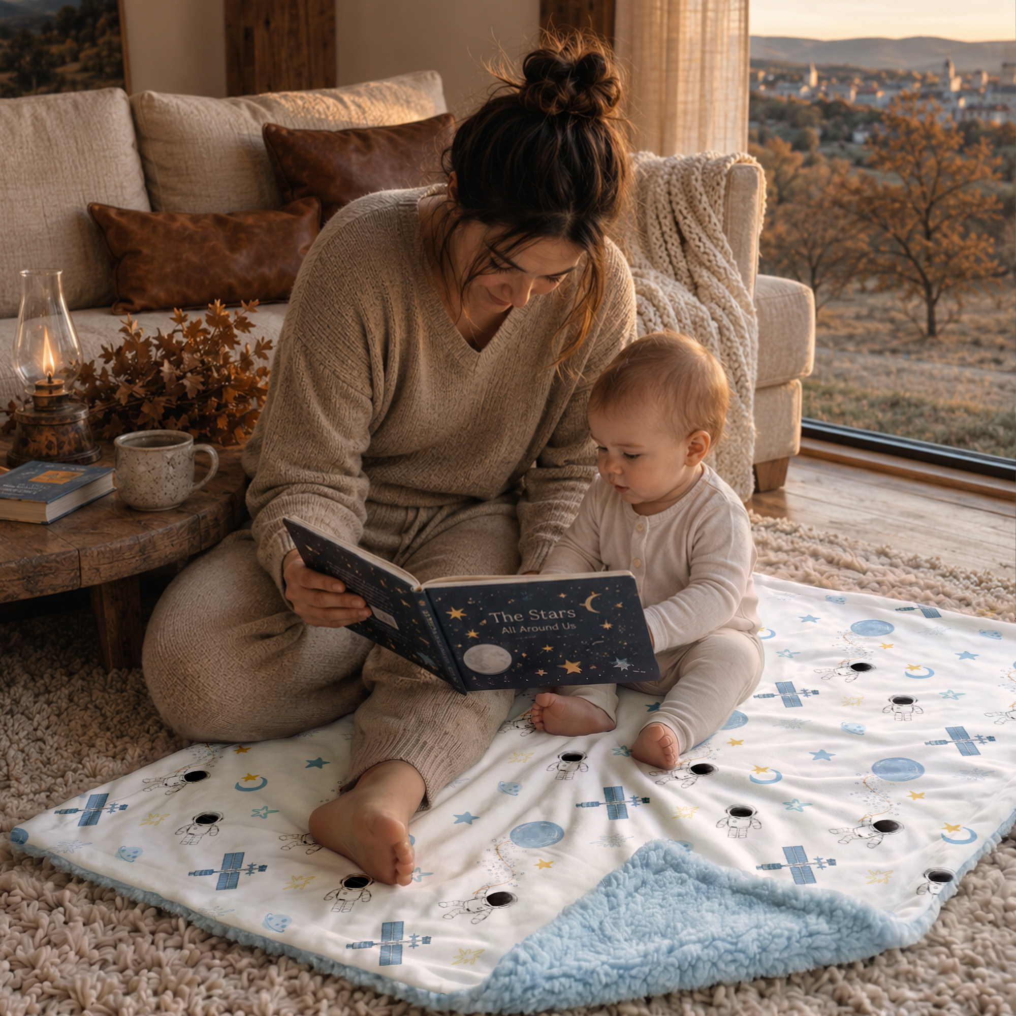 Blue Space Satellite | plush baby blanket | 30''*36''