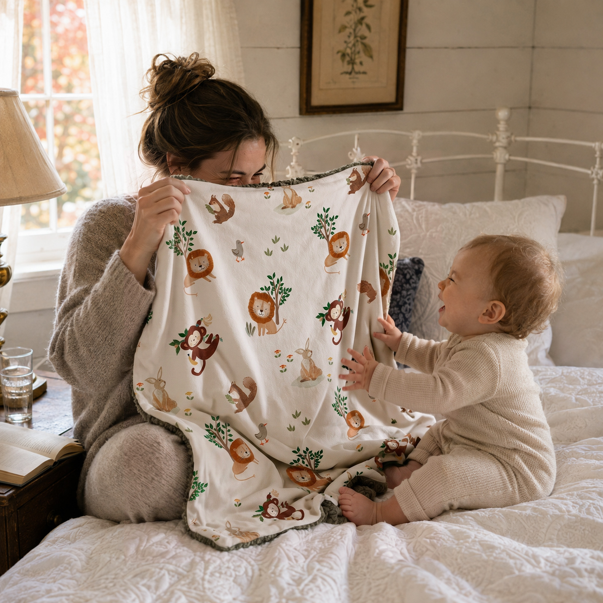 Green Jungle Animals | plush baby blanket | 30''*36''