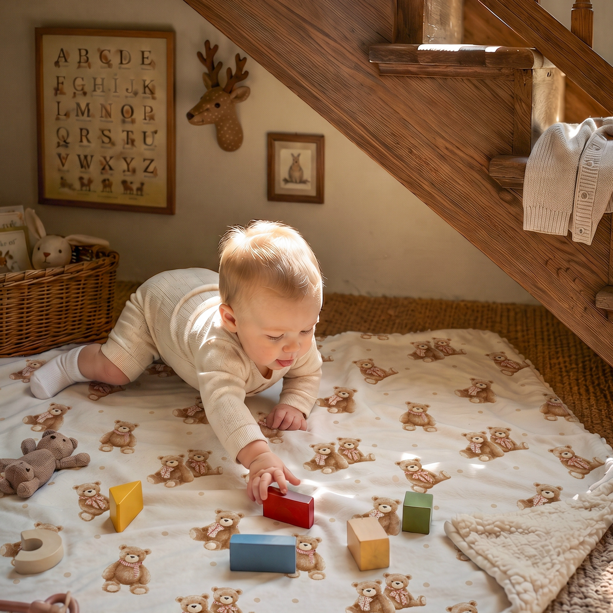 Creamy Ribbon Teddy | plush baby blanket | 30''*36''