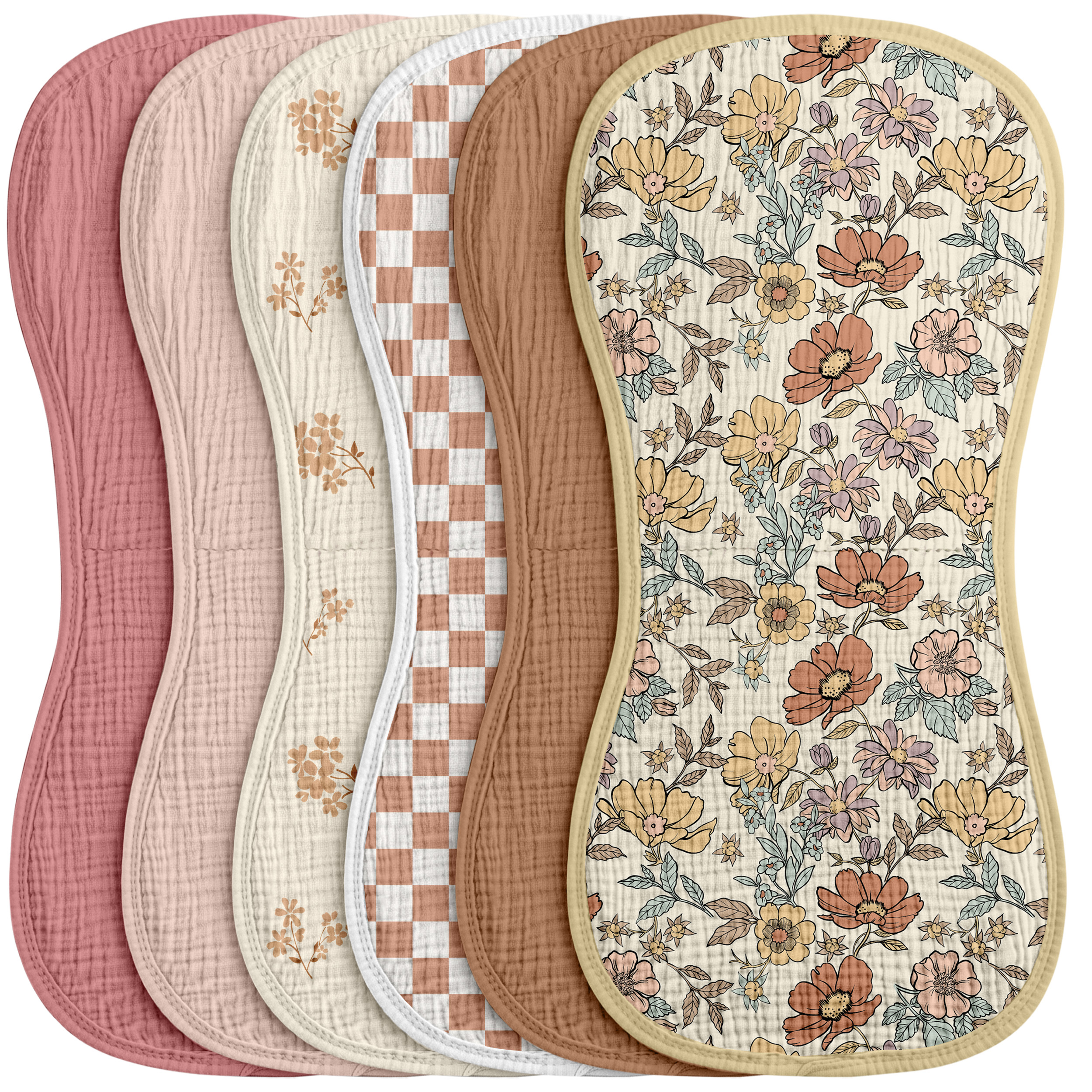 Organic Muslin Cotton Burp Cloths 6 Pack -  Vintage Floral Bloom