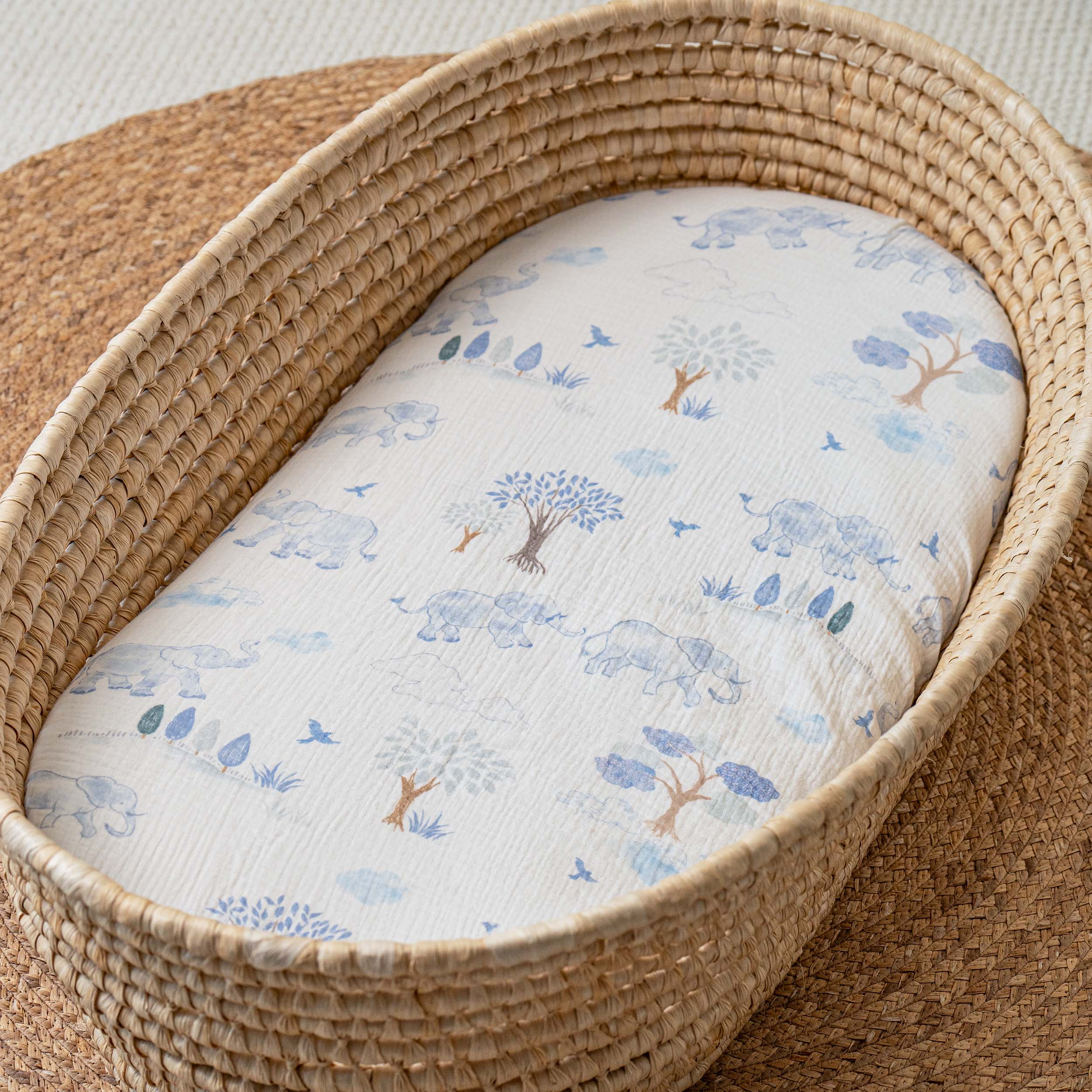 Bounce in the Blue  | Muslin Bassinet Sheets 3-Pack | 33''*17''