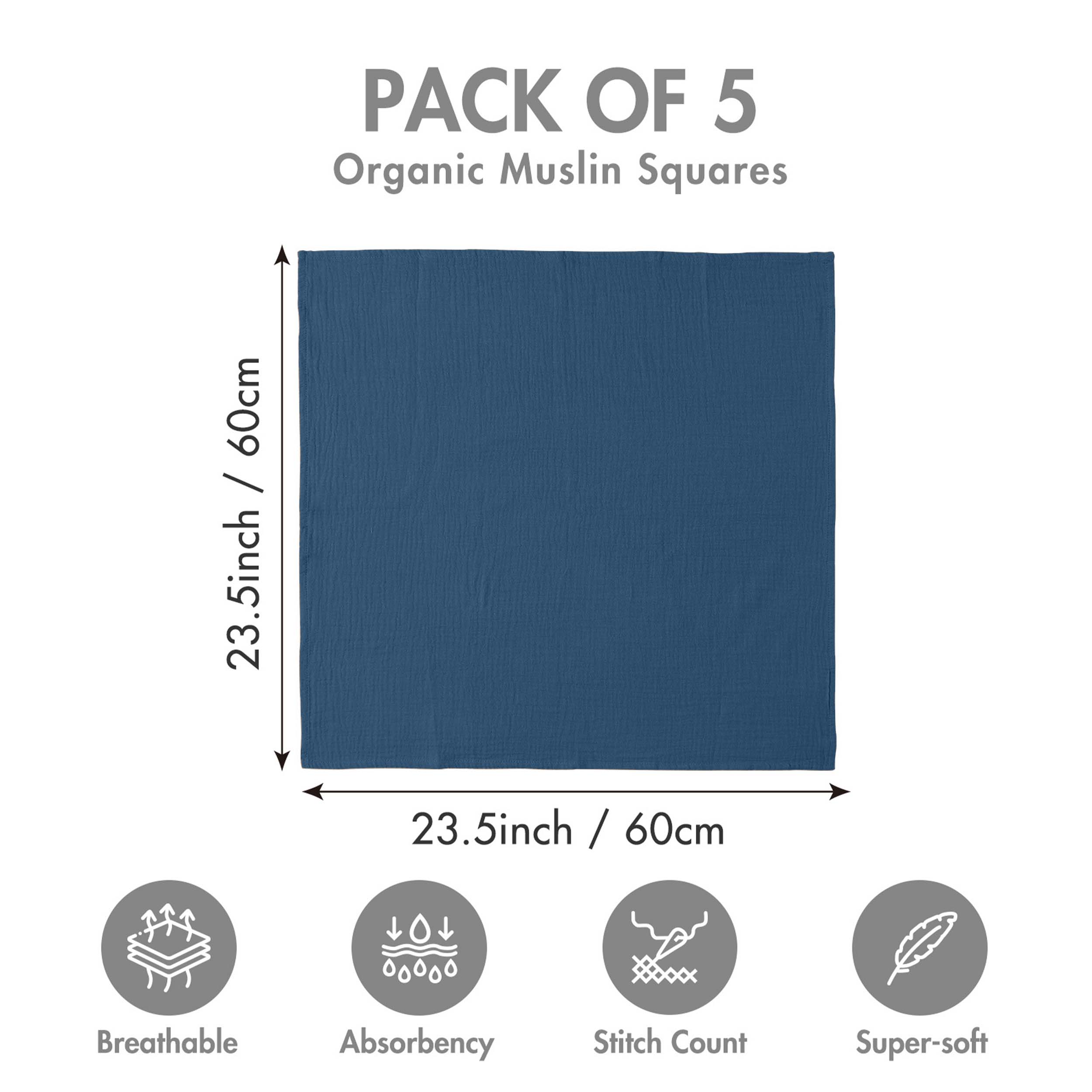 Muslin Swaddle Blankets 5-Pack | 23.5"x23.5" | Verdant Tide