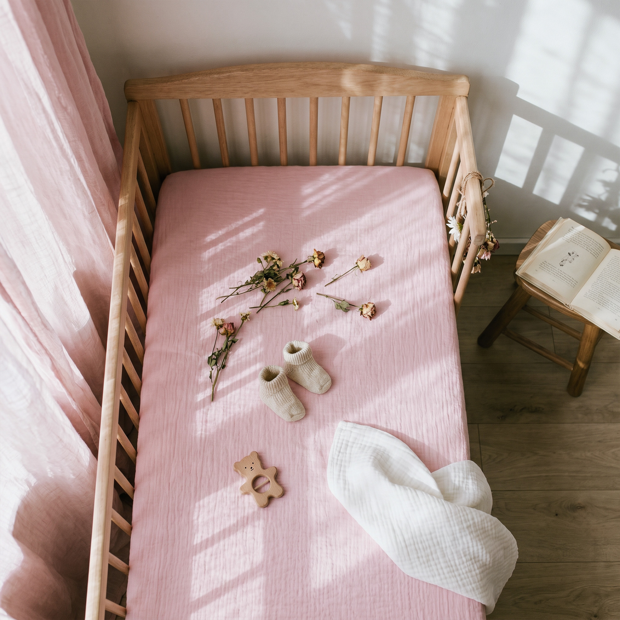 Blush Bear Slumber | Muslin Crib Sheets 2-Pack | 52''*28''