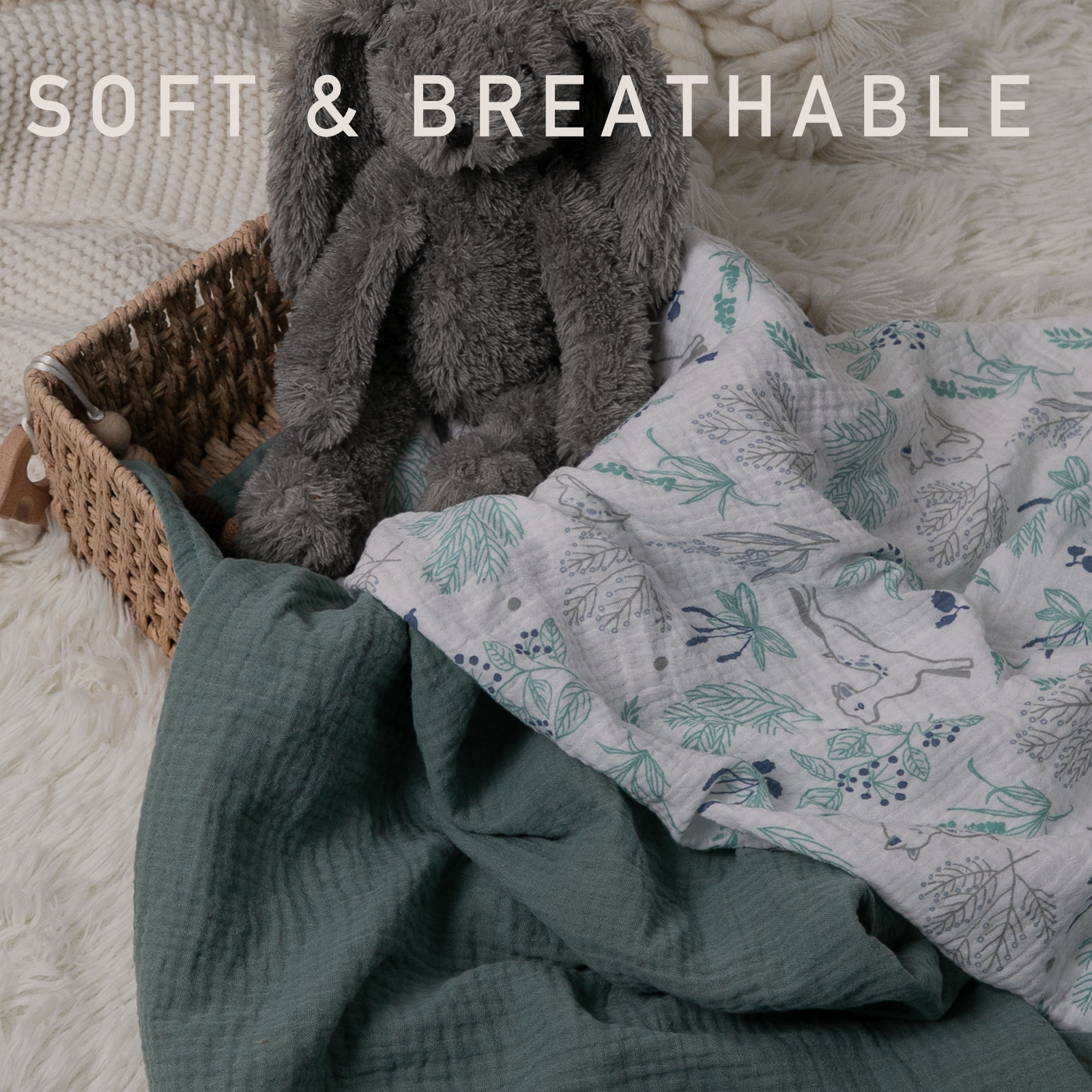 Muslin Swaddle Blankets 3-Pack, 38"x40" - Perky Fawn