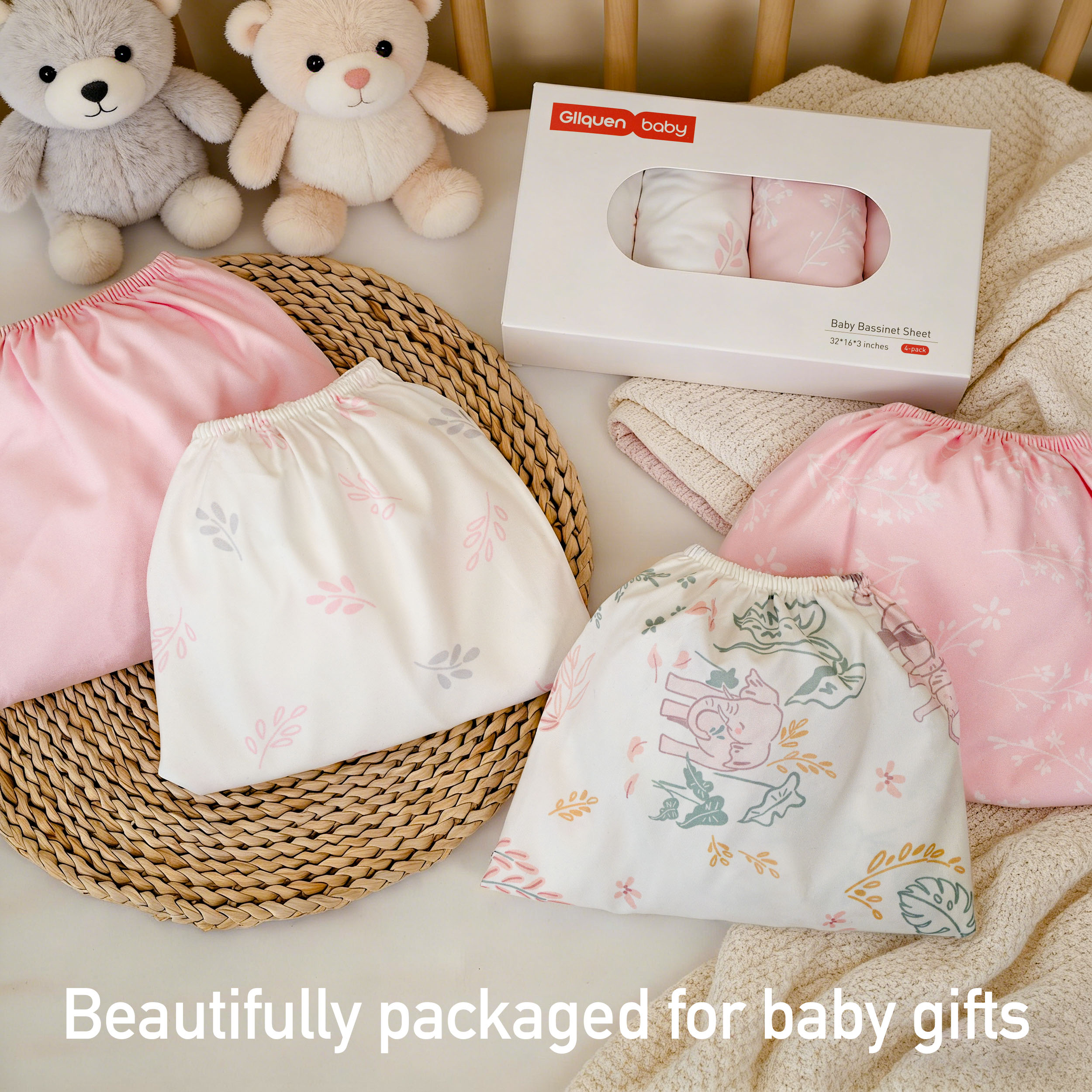 Line-Talk Elephant | Soft Microfiber Fitted Change Pad Cover & Bassinet Sheets 4 Pack | 16''*32''