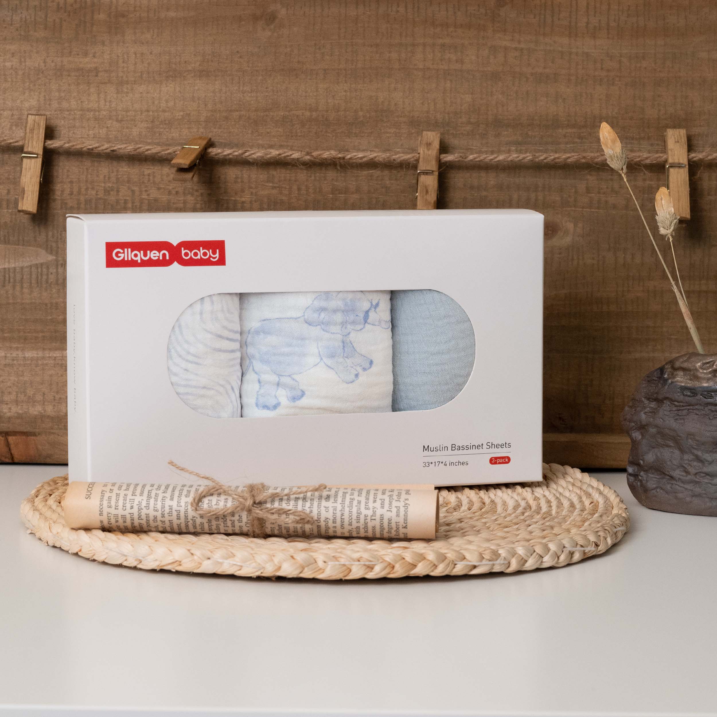 Bounce in the Blue  | Muslin Bassinet Sheets 3-Pack | 33''*17''