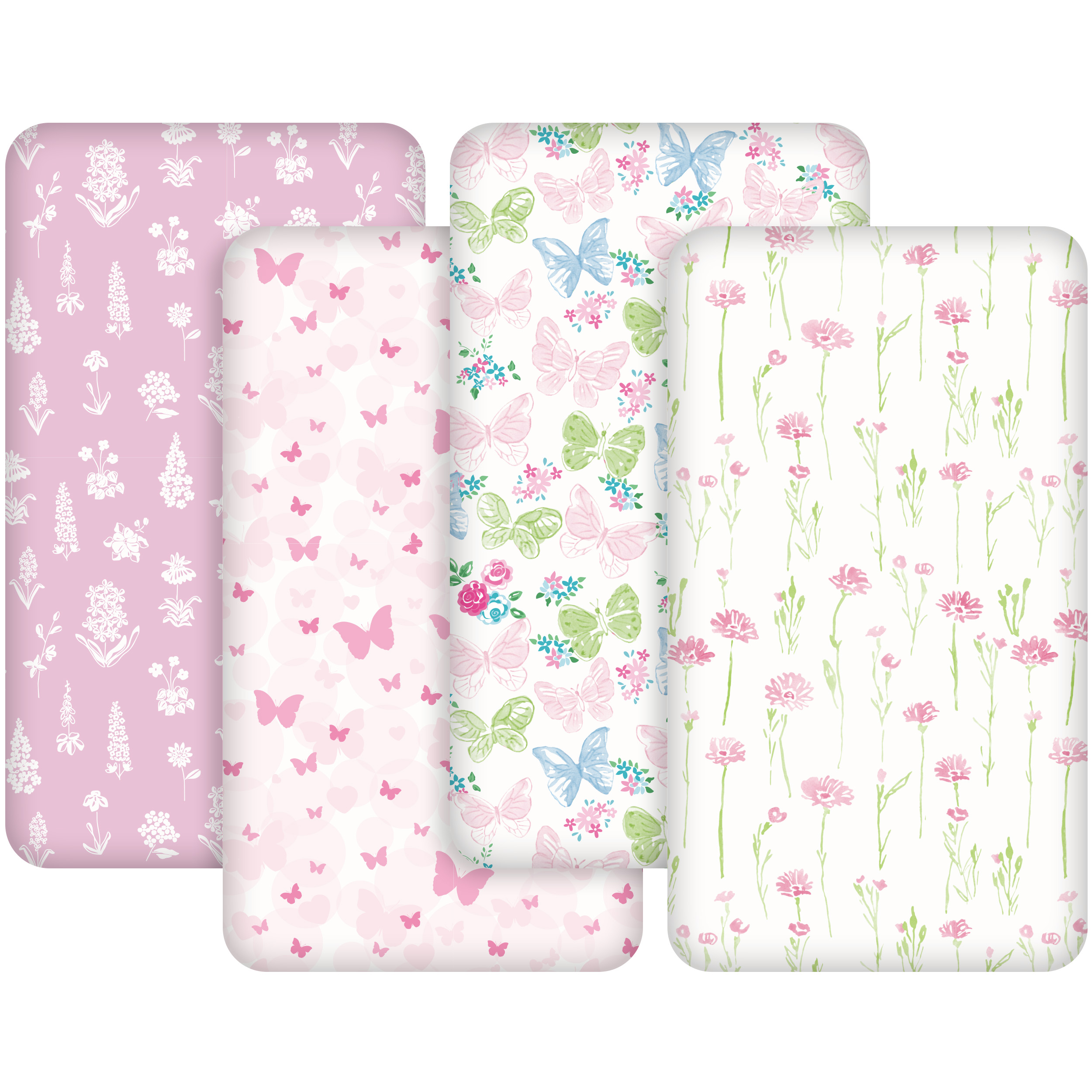Pink Butterfly & Floral | Fitted Sheets 4-Pack