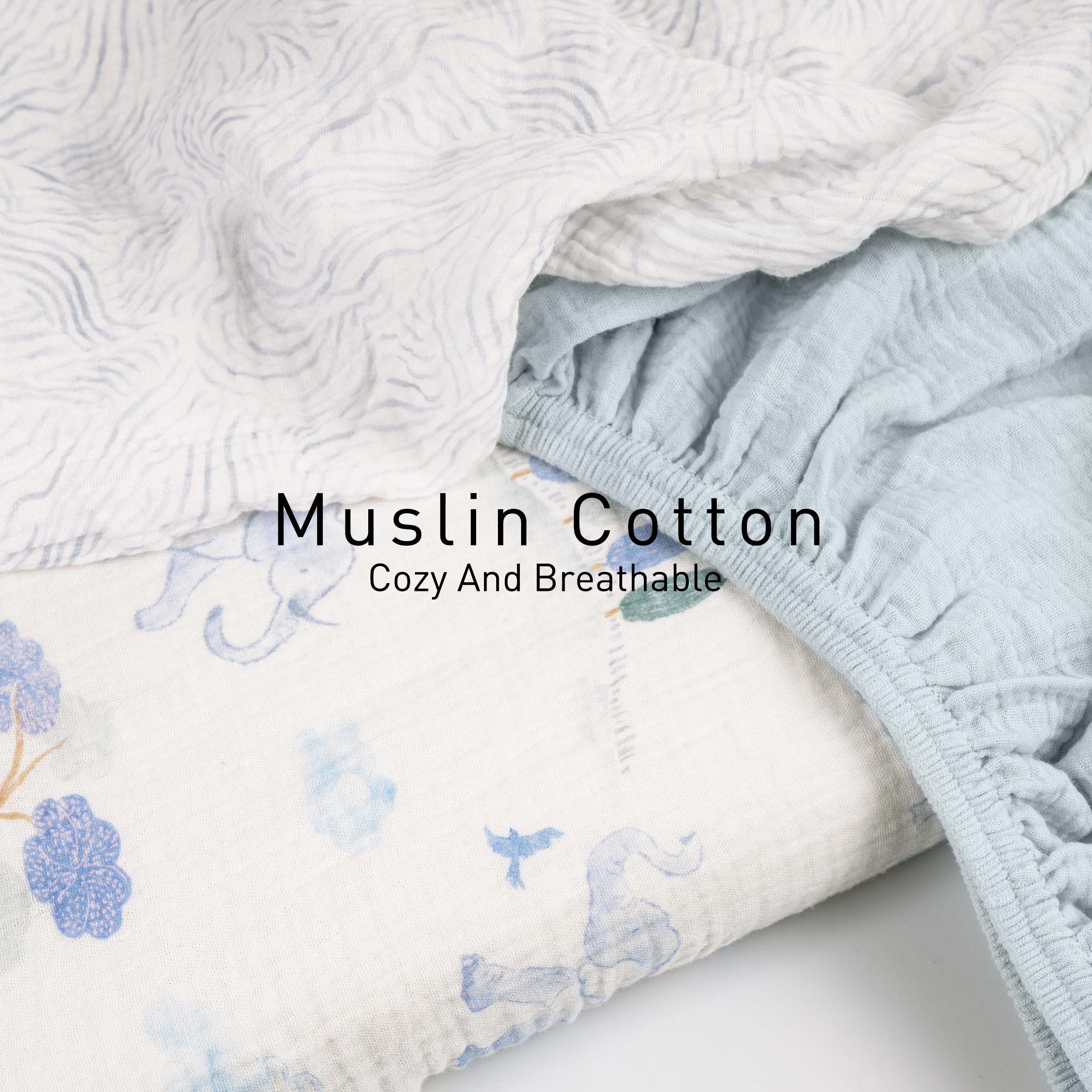 Bounce in the Blue  | Muslin Bassinet Sheets 3-Pack | 33''*17''