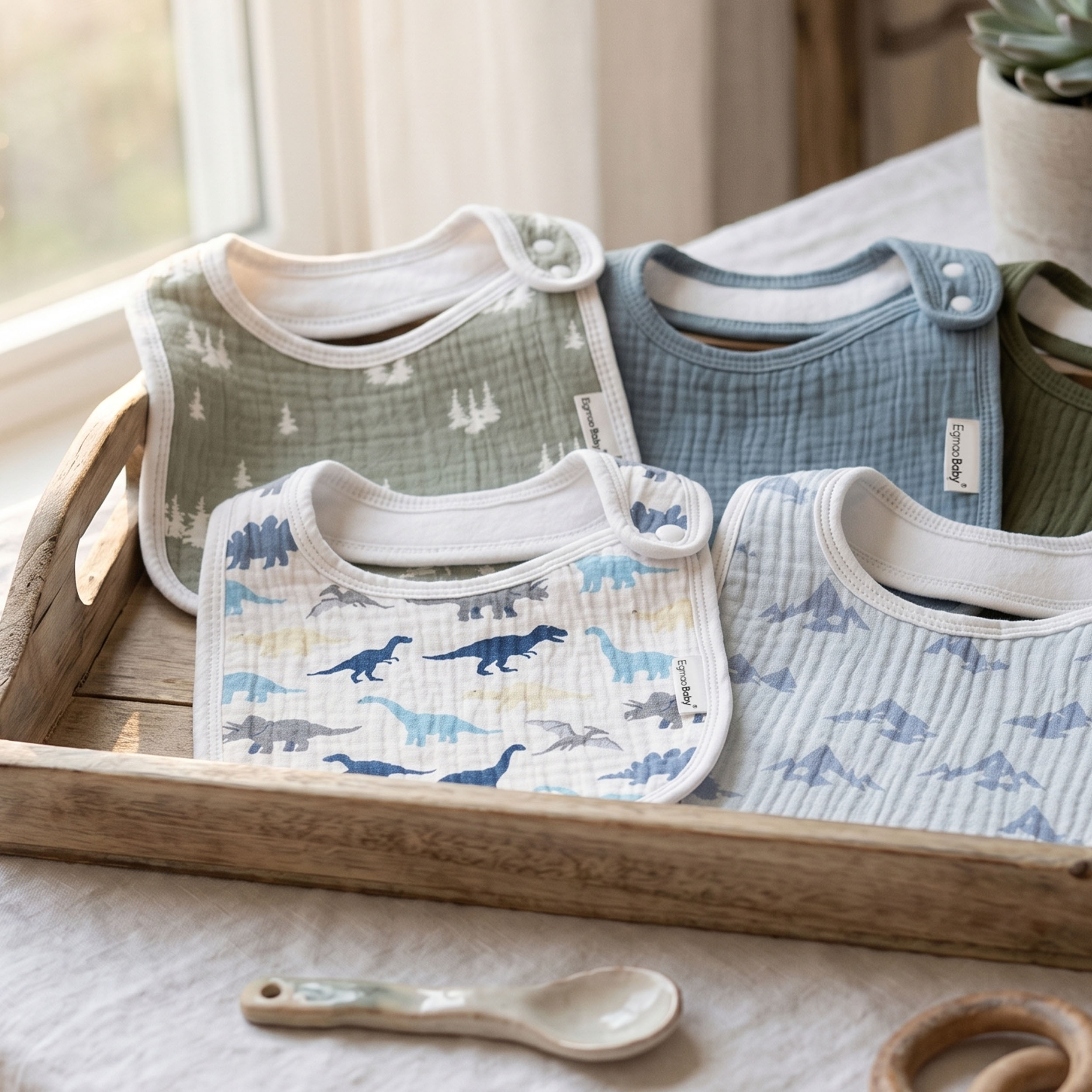 Dinosaur Mountain Adventure | baby muslin bibs 5 pack | 0-36 months