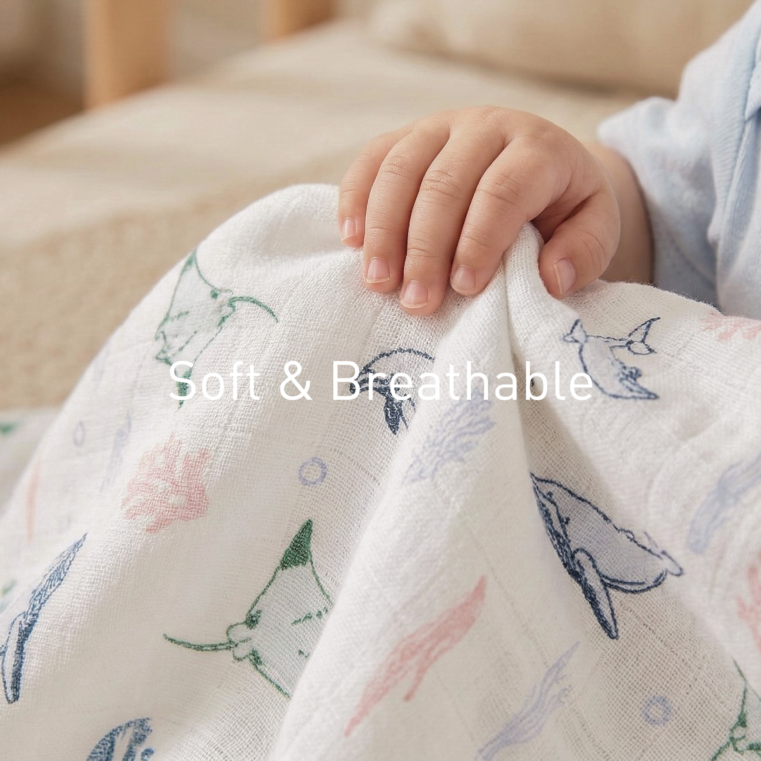 Muslin Swaddle Blankets 4-Pack | 35"x40" | Ocean Whimsy