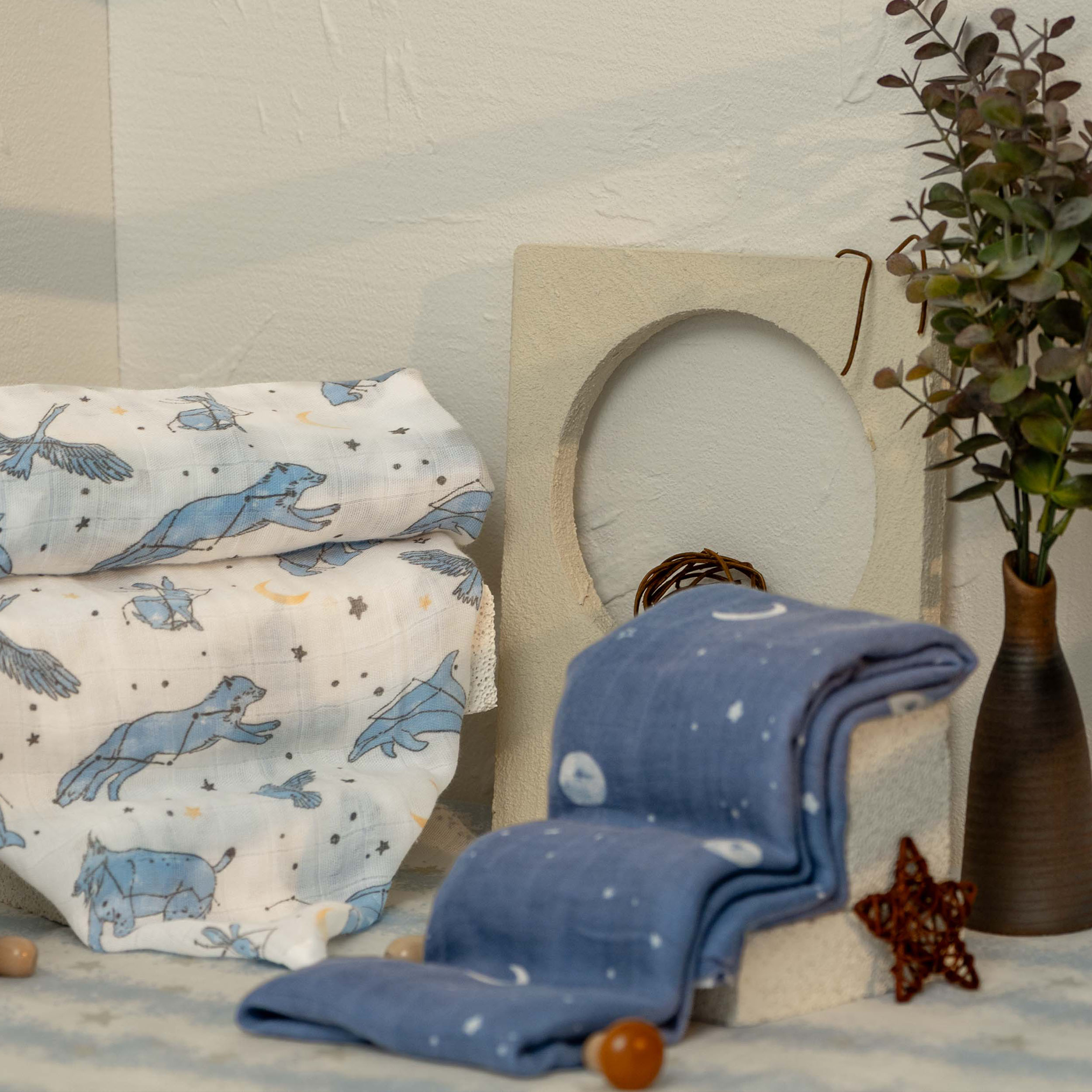 Muslin Swaddle Blankets 4-Pack | 35"x40" | Star