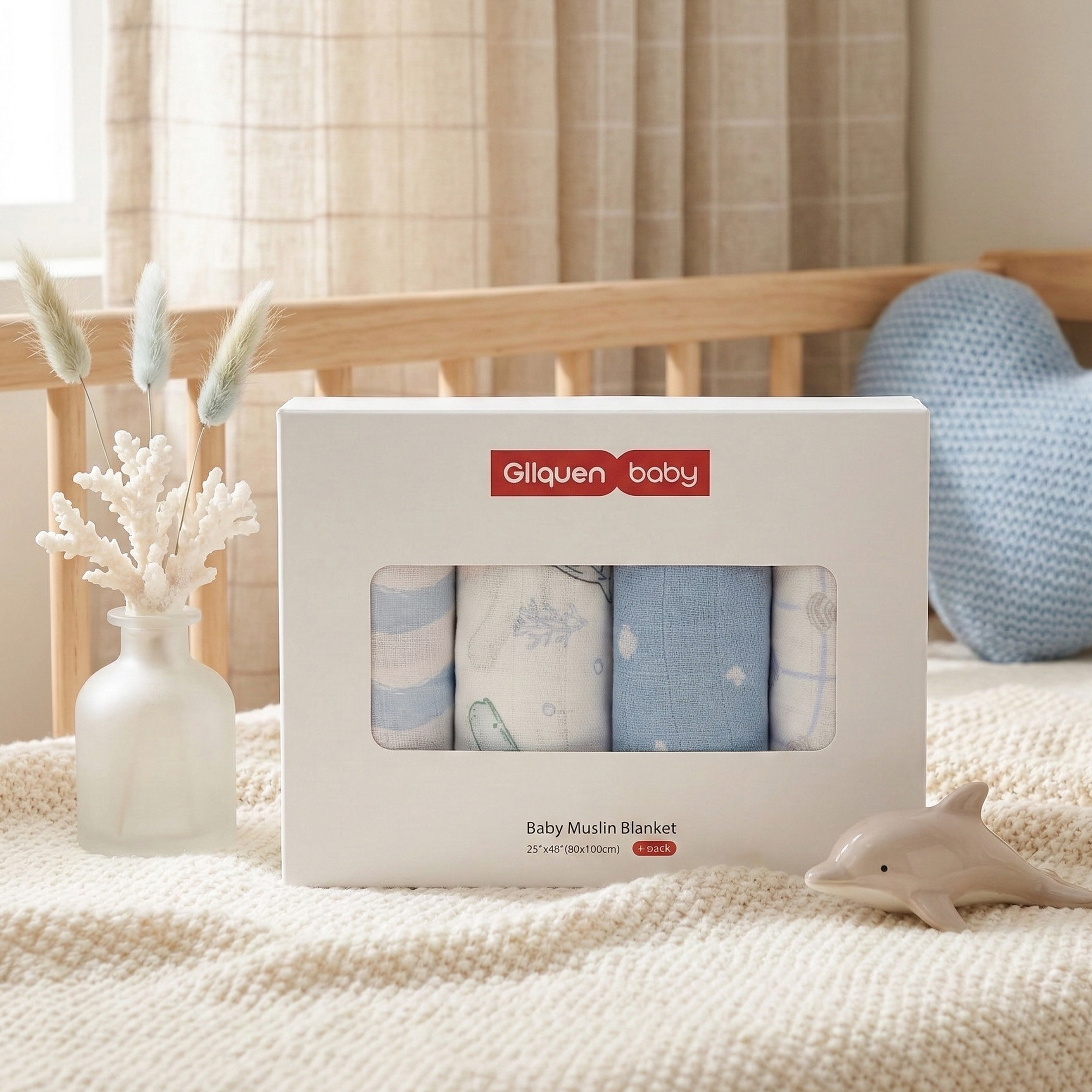 Muslin Swaddle Blankets 4-Pack | 35"x40" | Ocean Whimsy