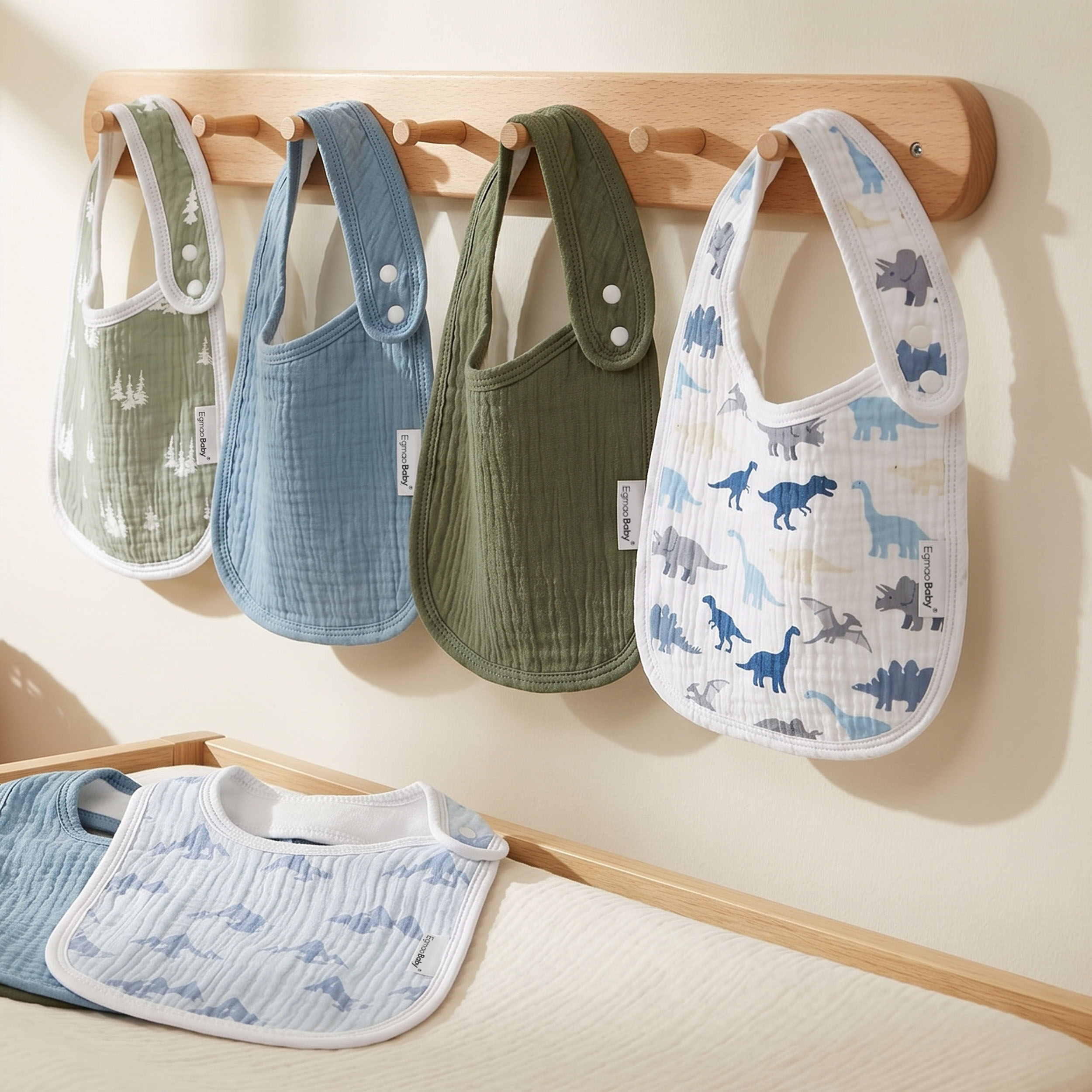 Dinosaur Mountain Adventure | baby muslin bibs 5 pack | 0-36 months