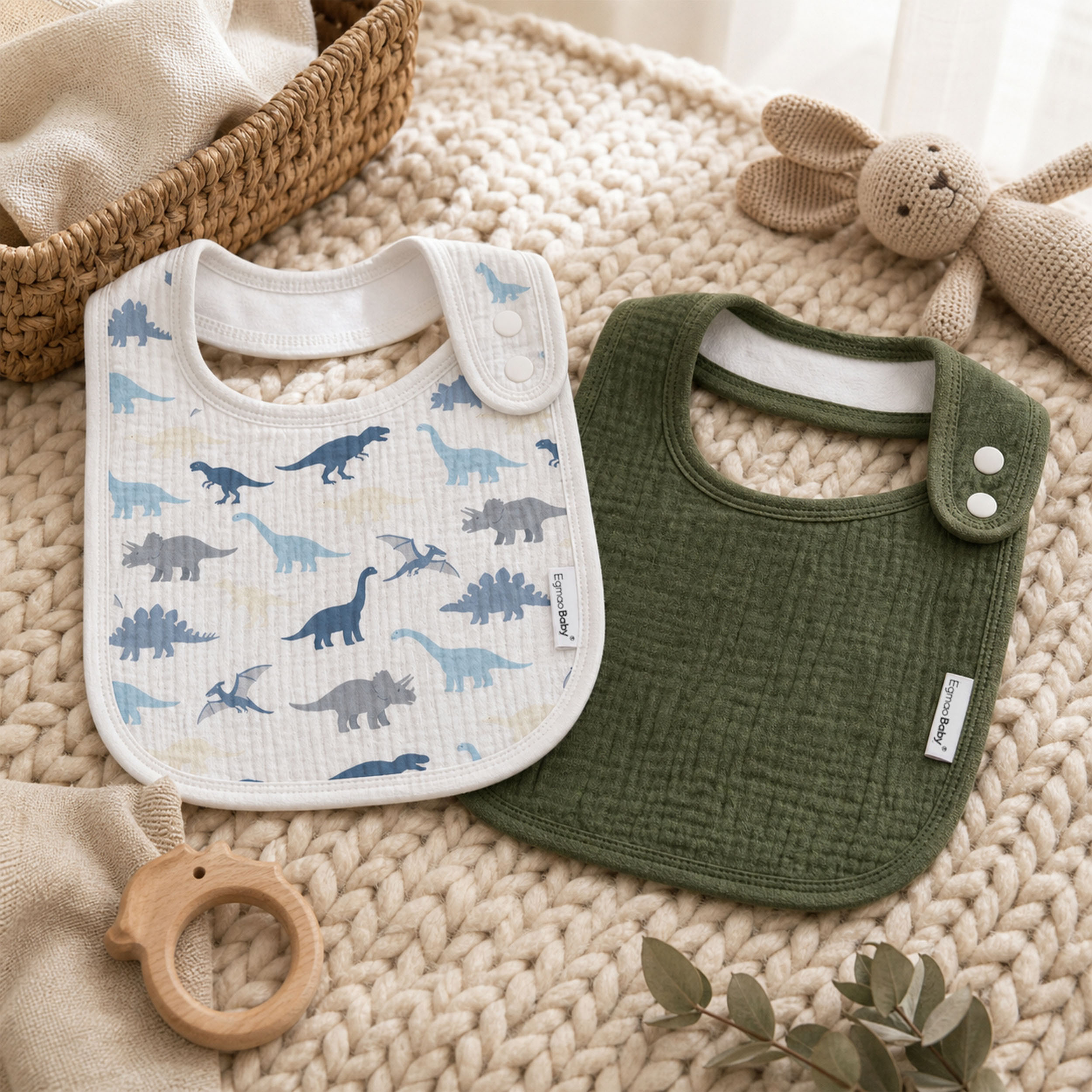 Dinosaur Mountain Adventure | baby muslin bibs 5 pack | 0-36 months