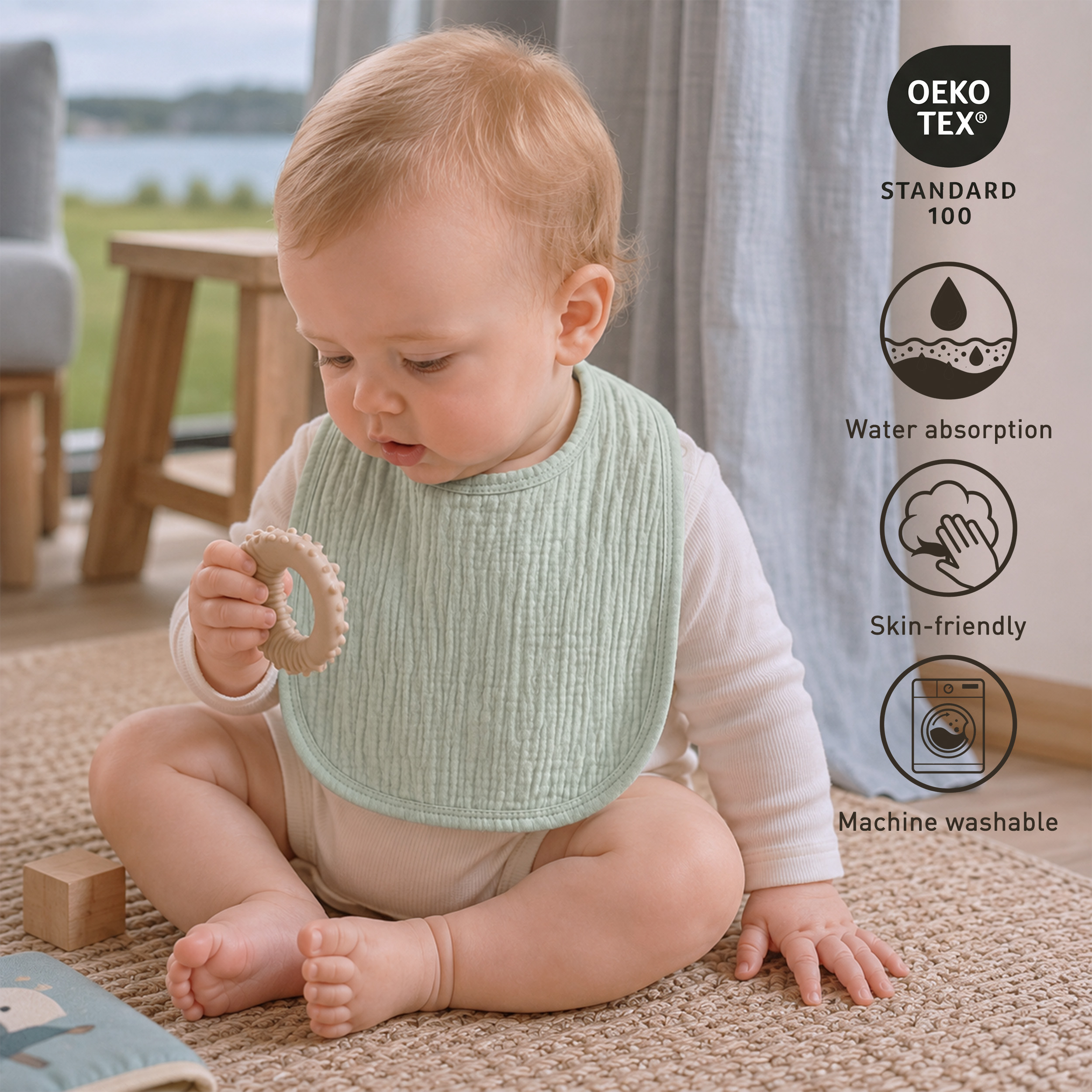 Blue Dino Grove | baby muslin bibs 8 pack | 0-36 months