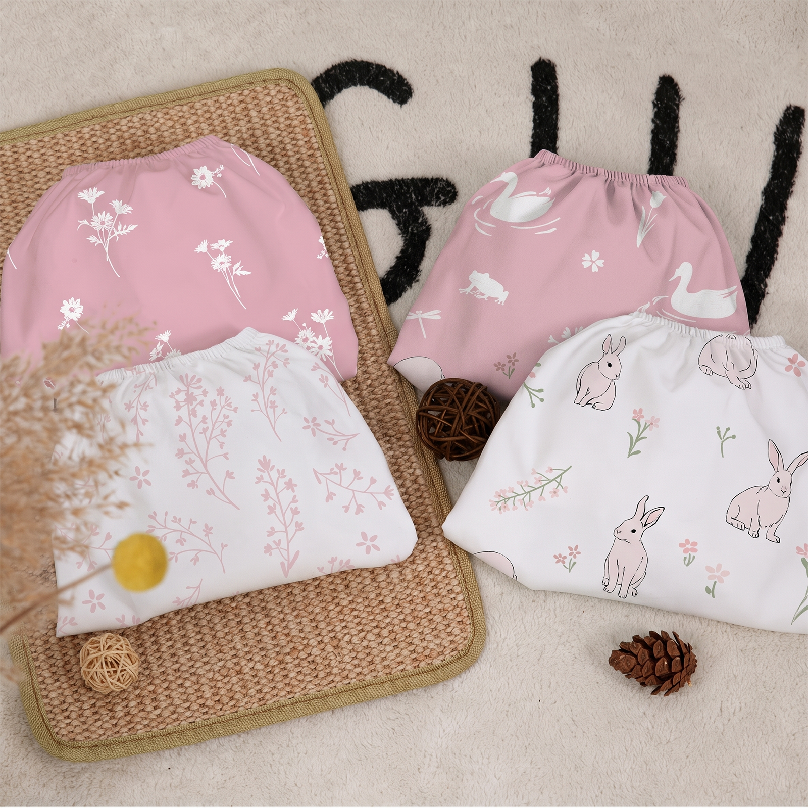 Pink Bunny & Flowers | Fitted Sheets 4-Pack