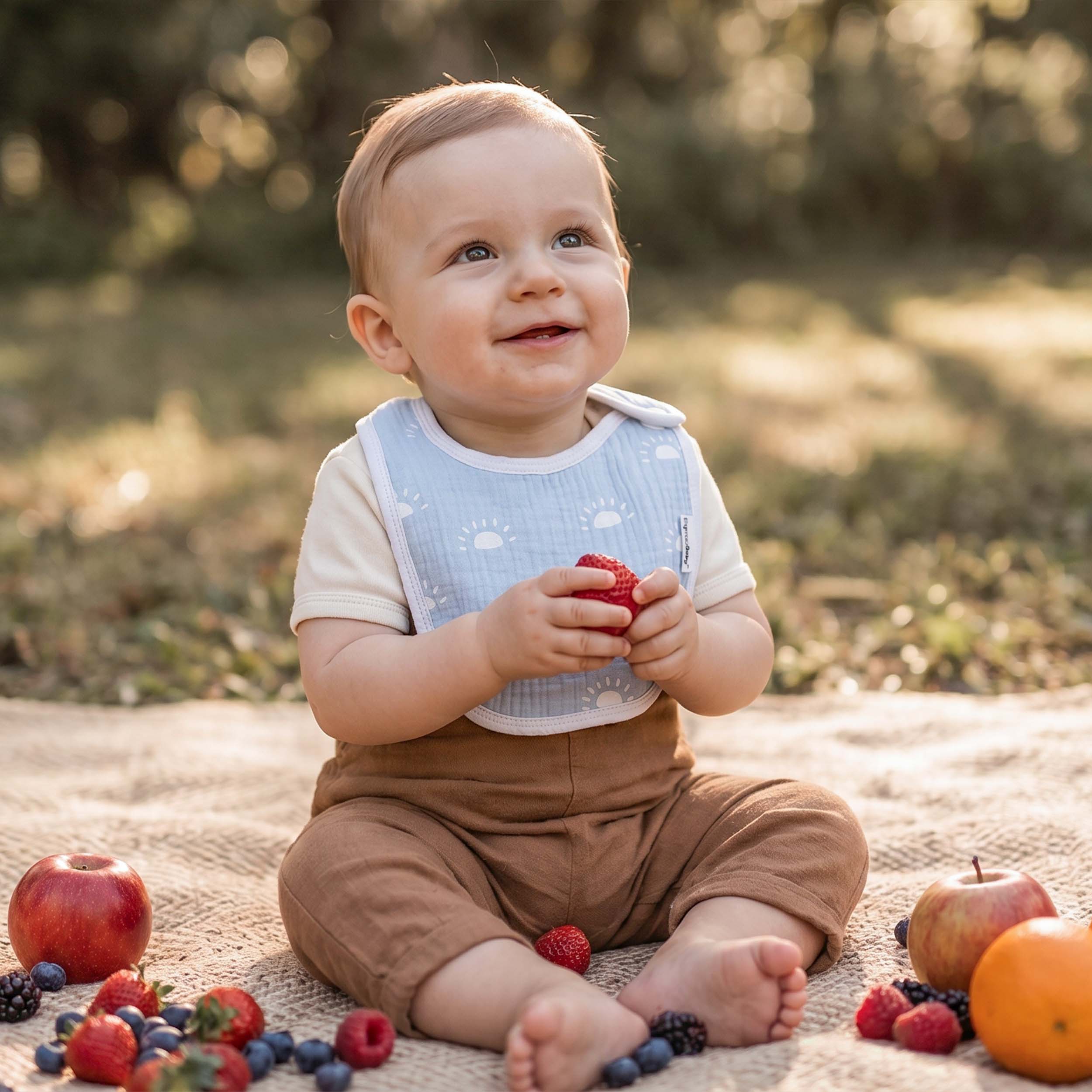 Blue Elephant and Rainbow | baby muslin bibs 5 pack | 0-36 months